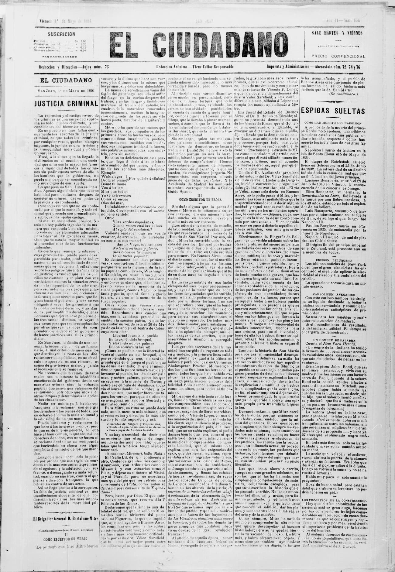 Portada · 1 de Mayo de 1891