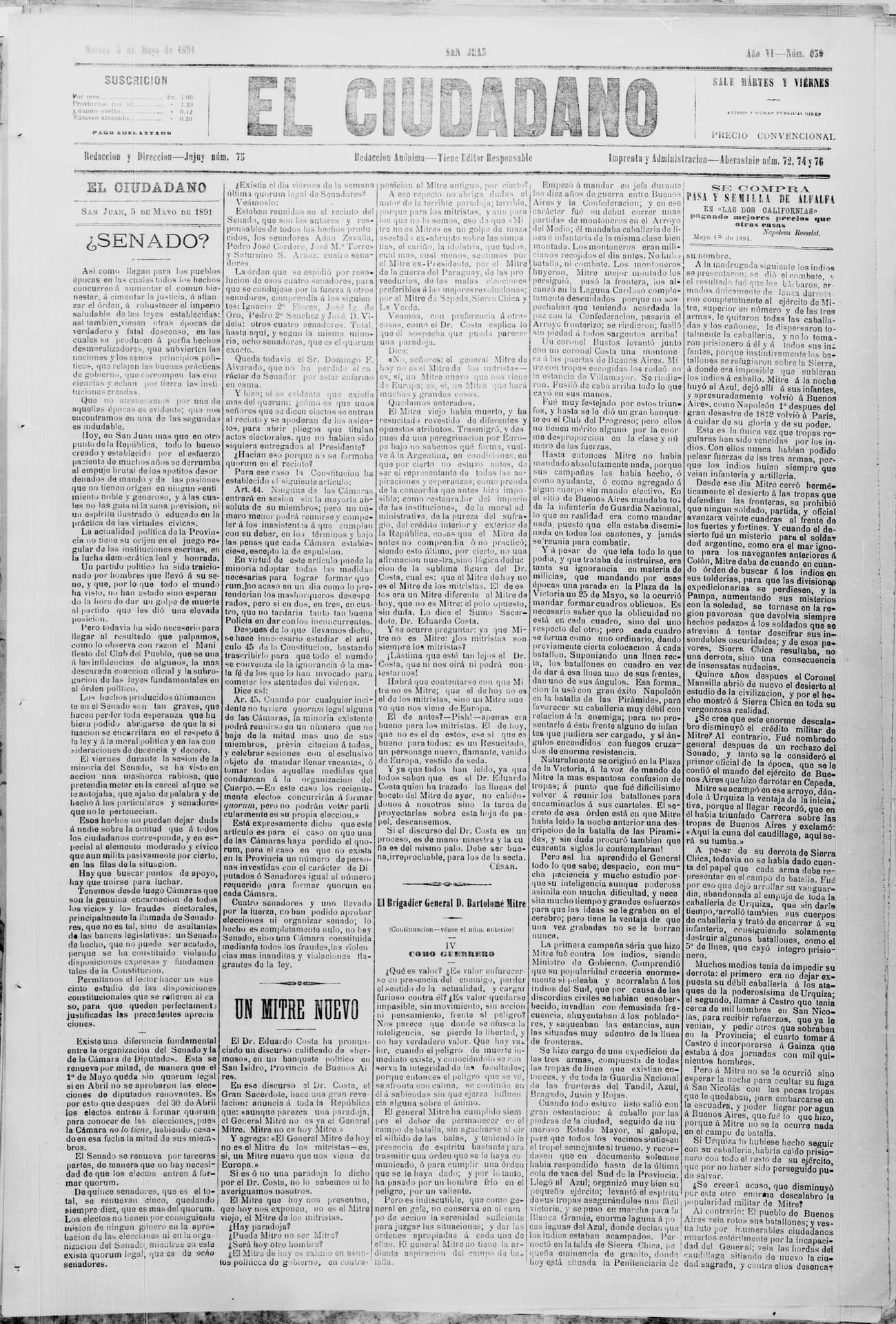 Portada · 5 de Mayo de 1891