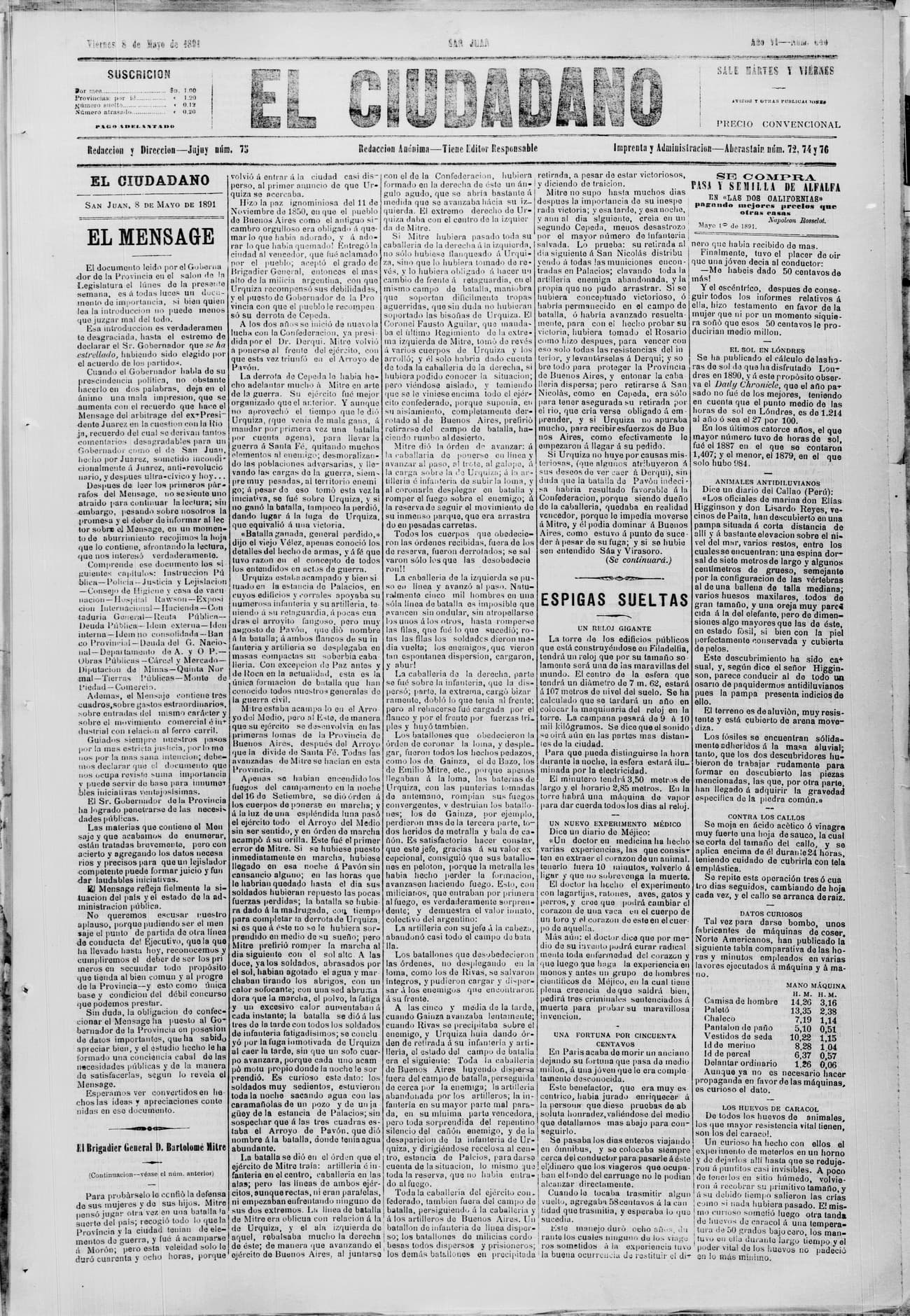 Portada · 8 de Mayo de 1891