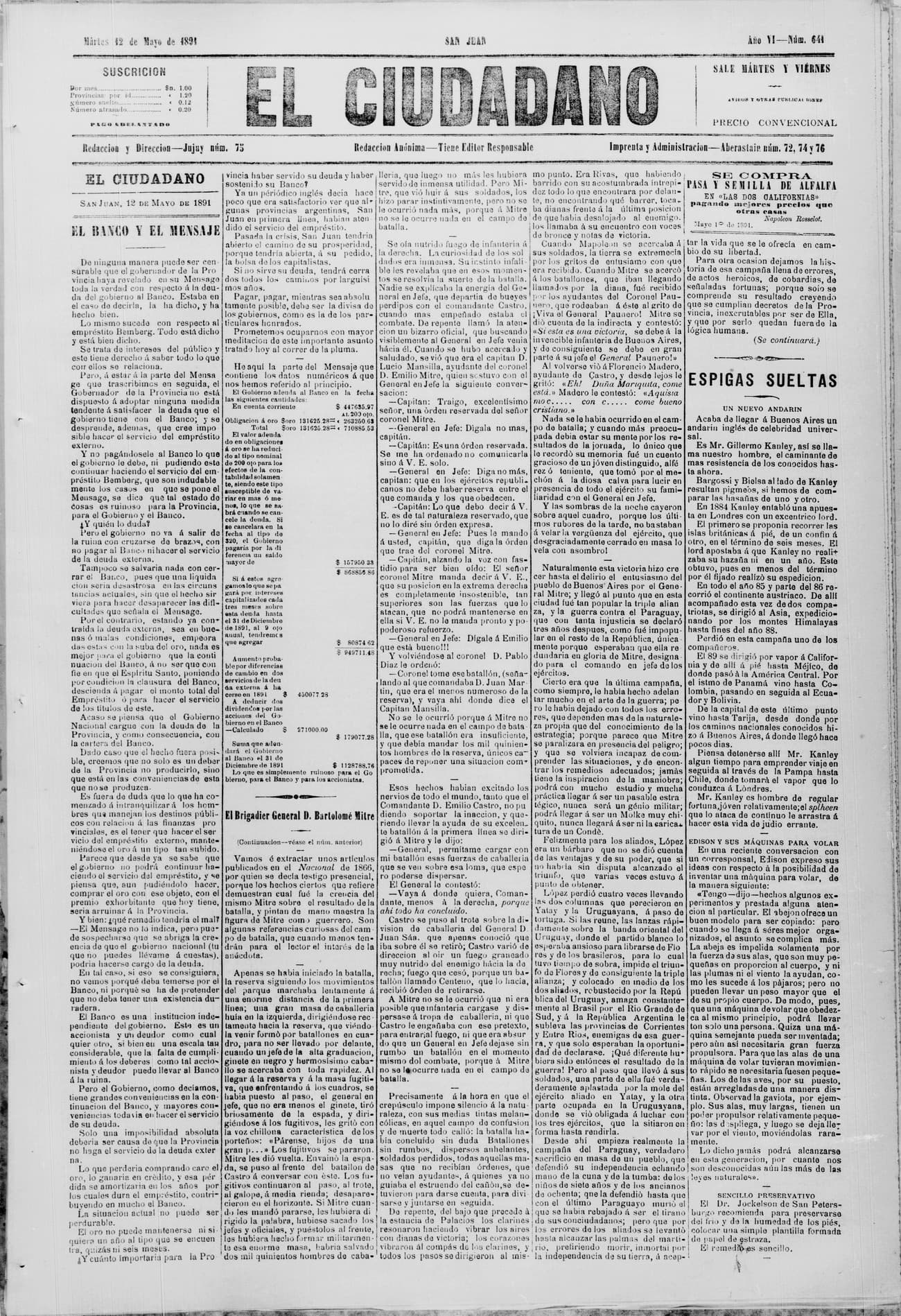 Portada · 12 de Mayo de 1891