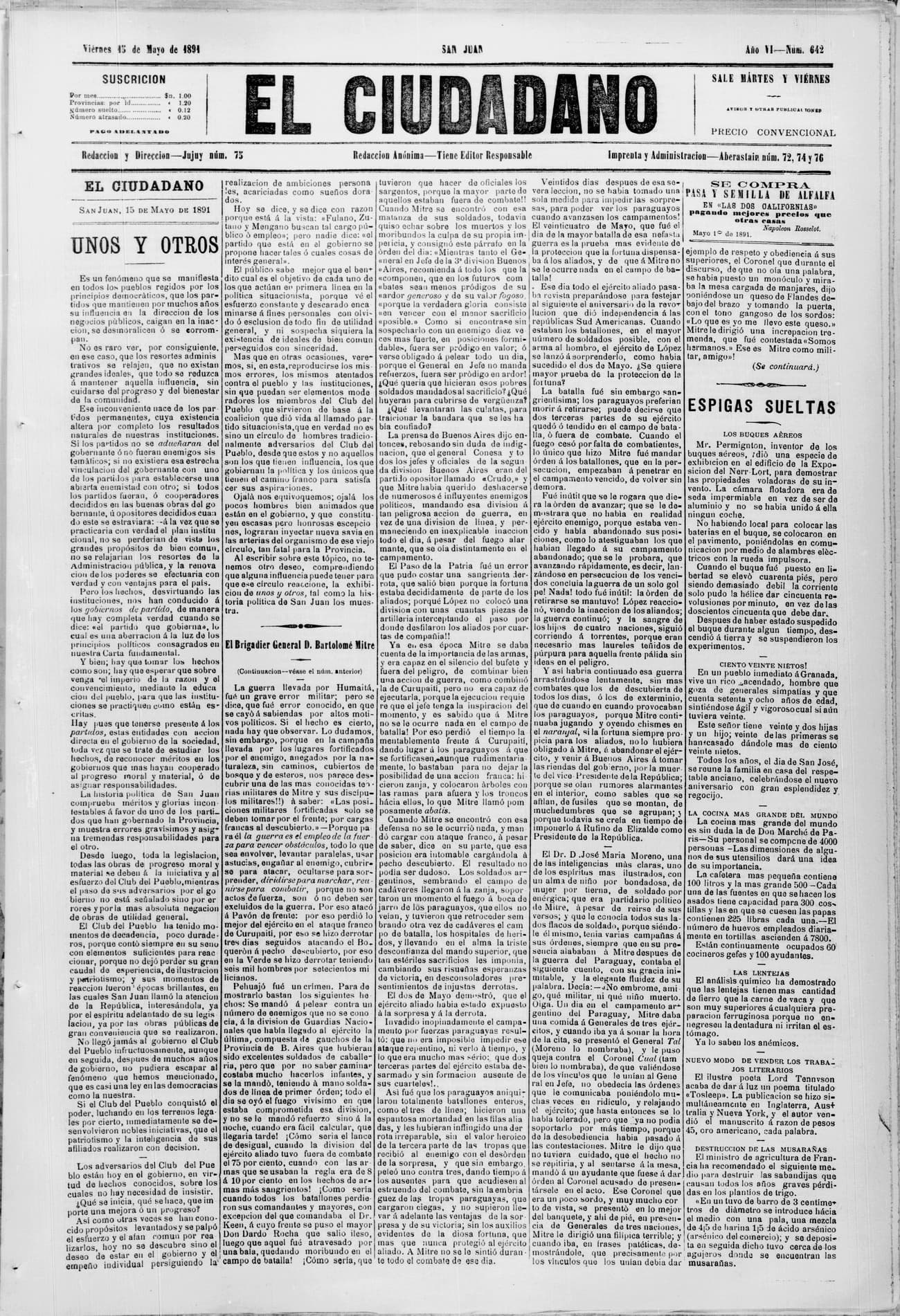 Portada · 15 de Mayo de 1891