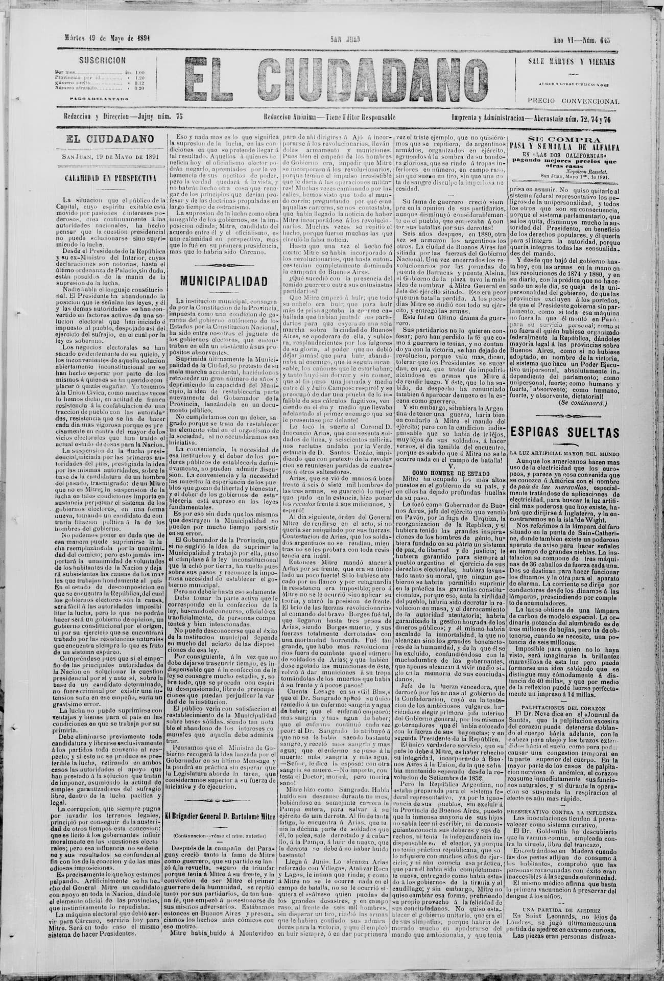 Portada · 19 de Mayo de 1891