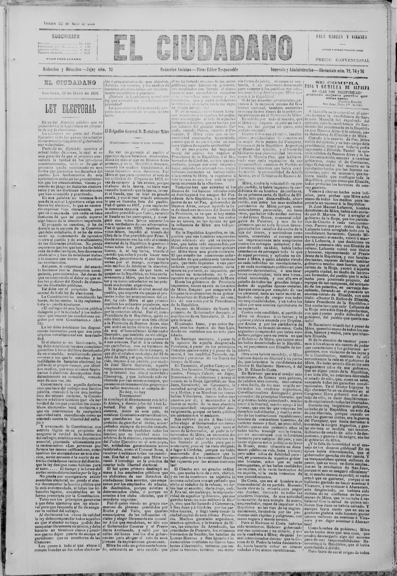 Portada · 22 de Mayo de 1891