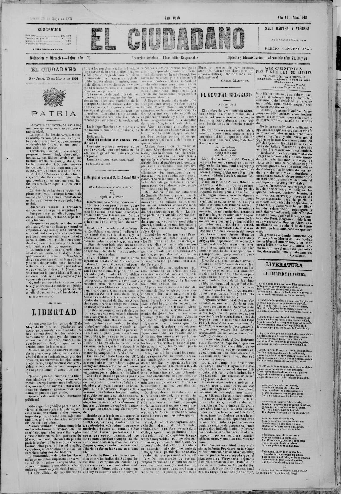 Portada · 25 de Mayo de 1891