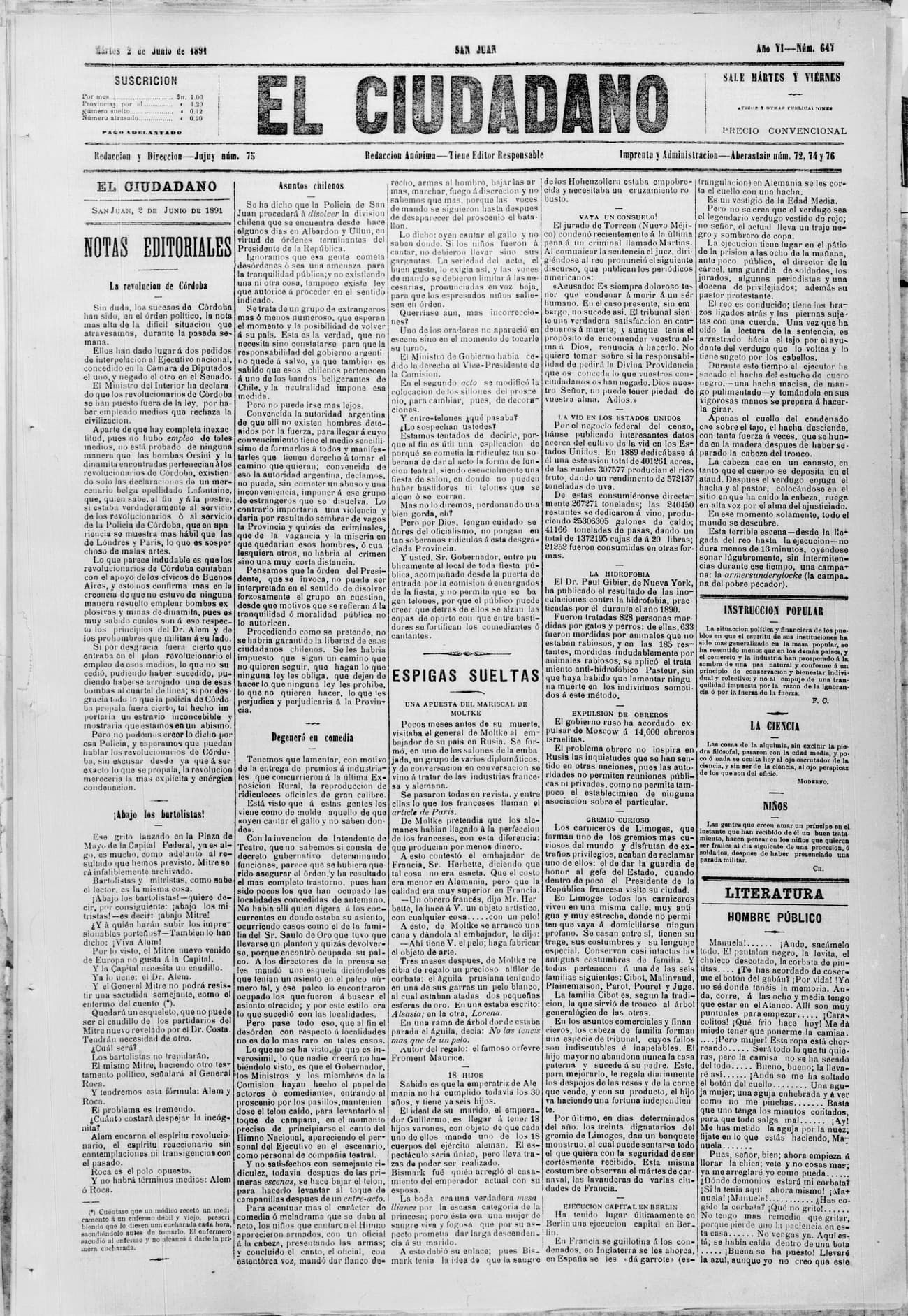 Portada · 2 de Junio de 1891