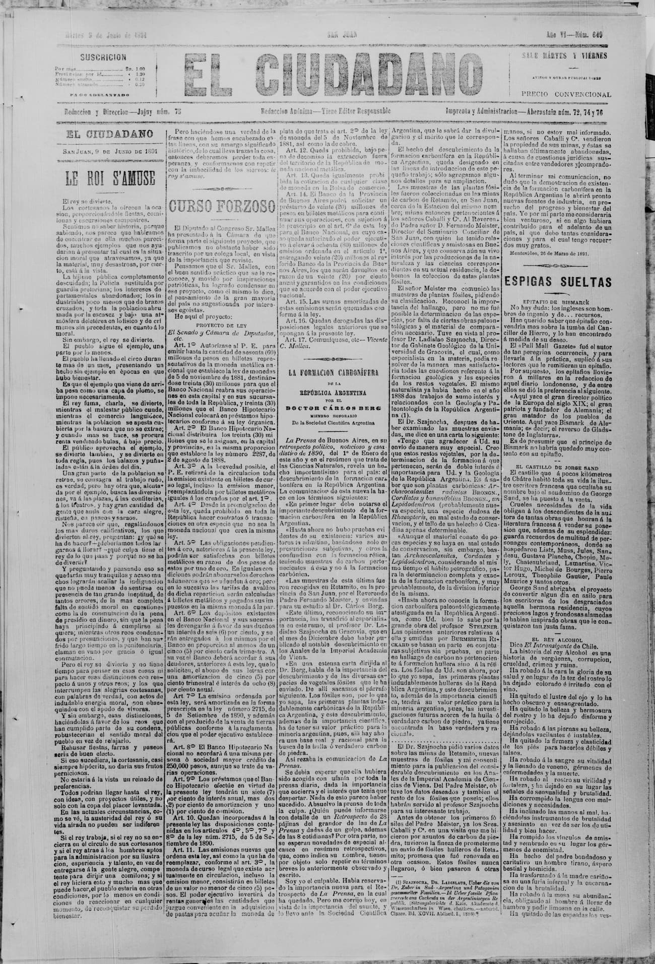 Portada · 9 de Junio de 1891