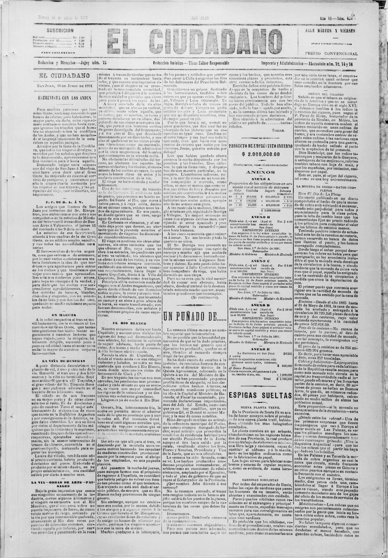 Portada · 16 de Junio de 1891