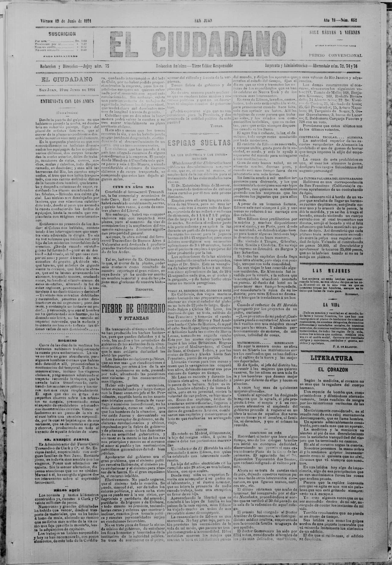 Portada · 19 de Junio de 1891