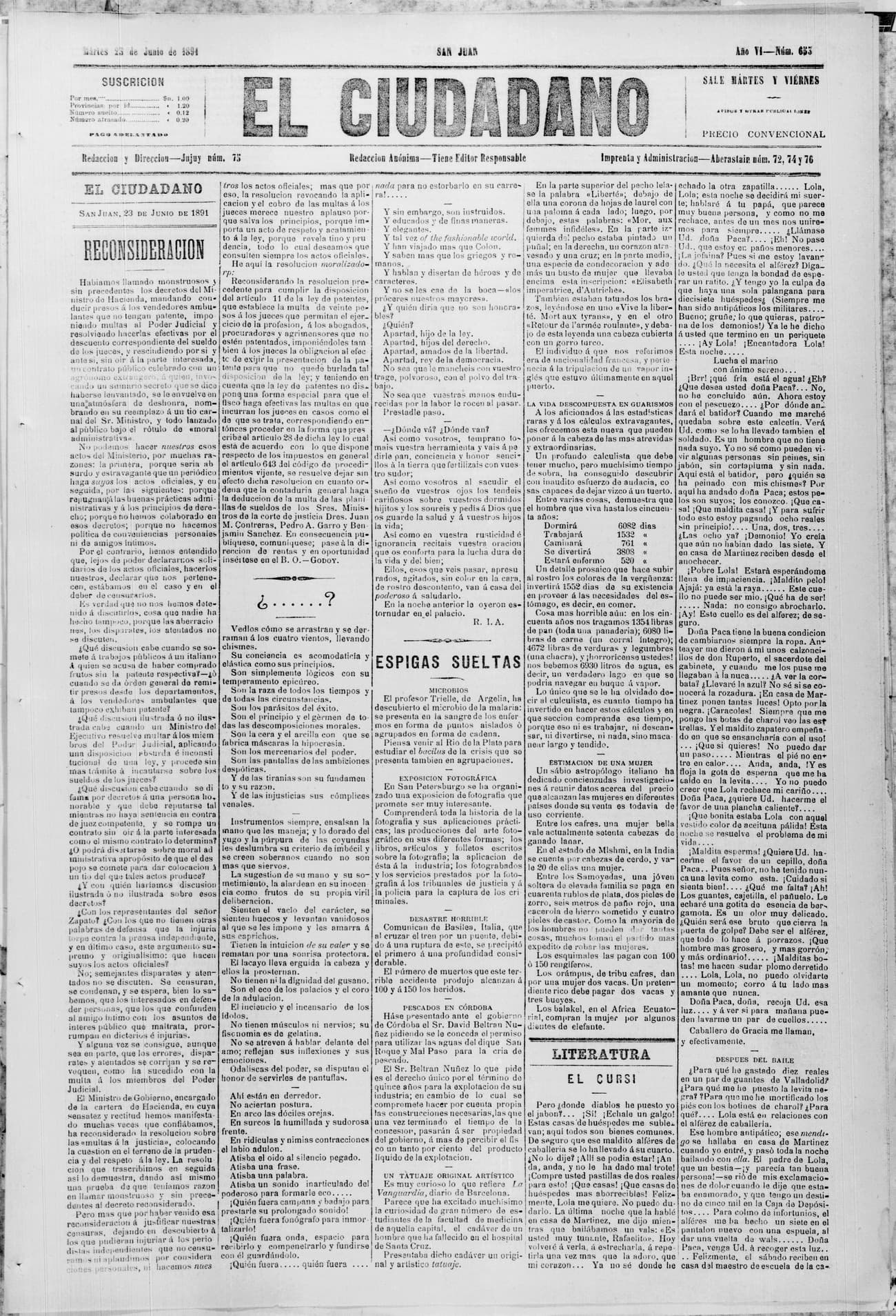 Portada · 23 de Junio de 1891