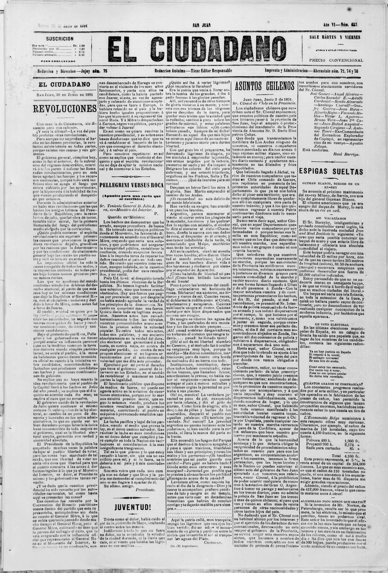 Portada · 30 de Junio de 1891