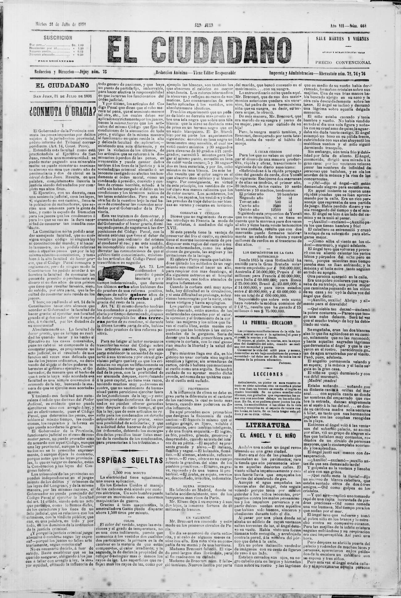 Portada · 21 de Julio de 1891