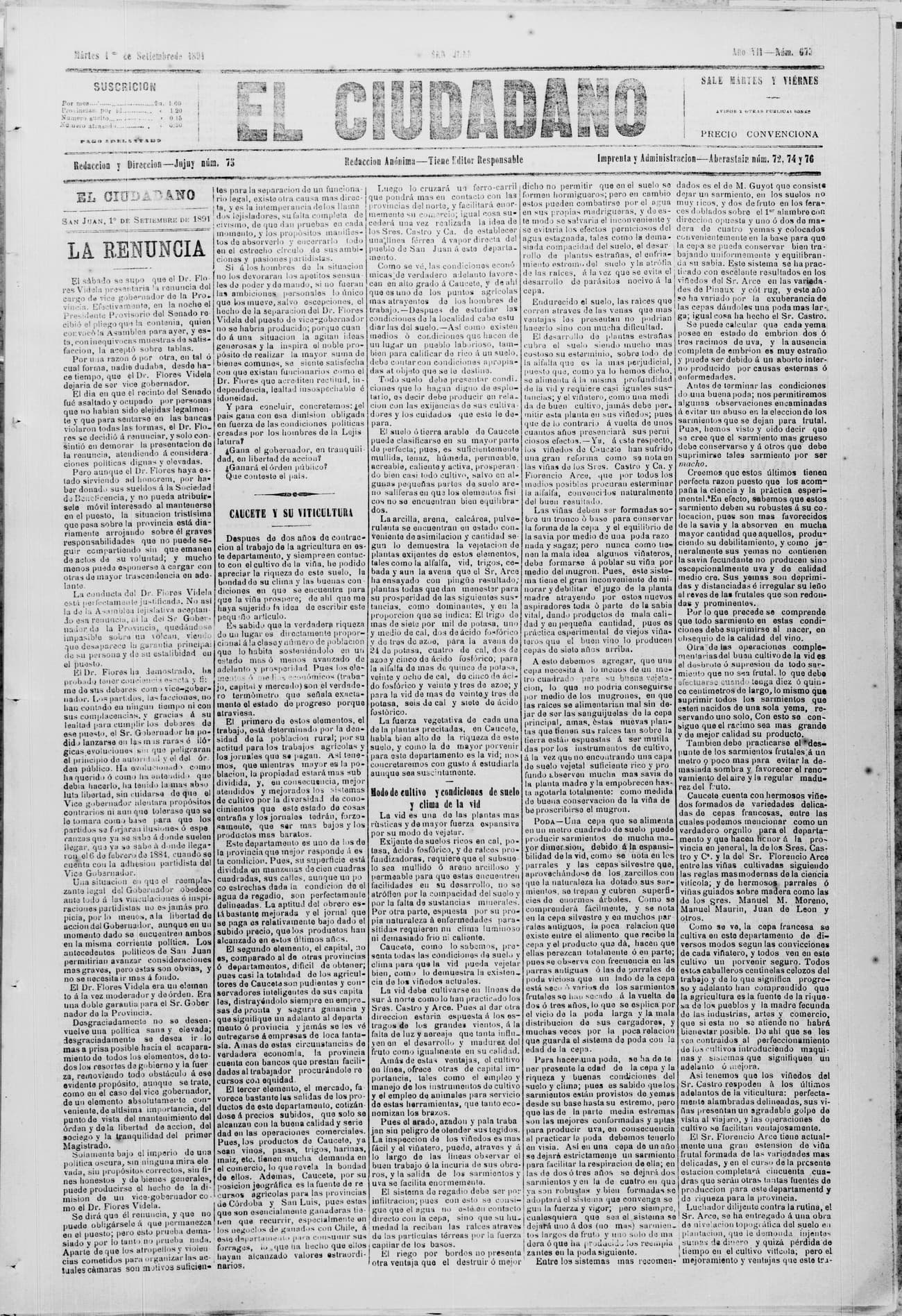 Portada · 1 de Septiembre de 1891