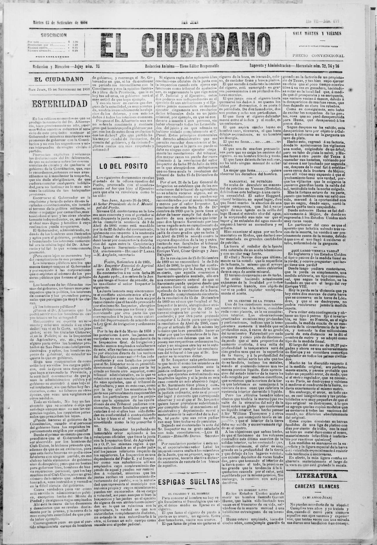 Portada · 15 de Septiembre de 1891