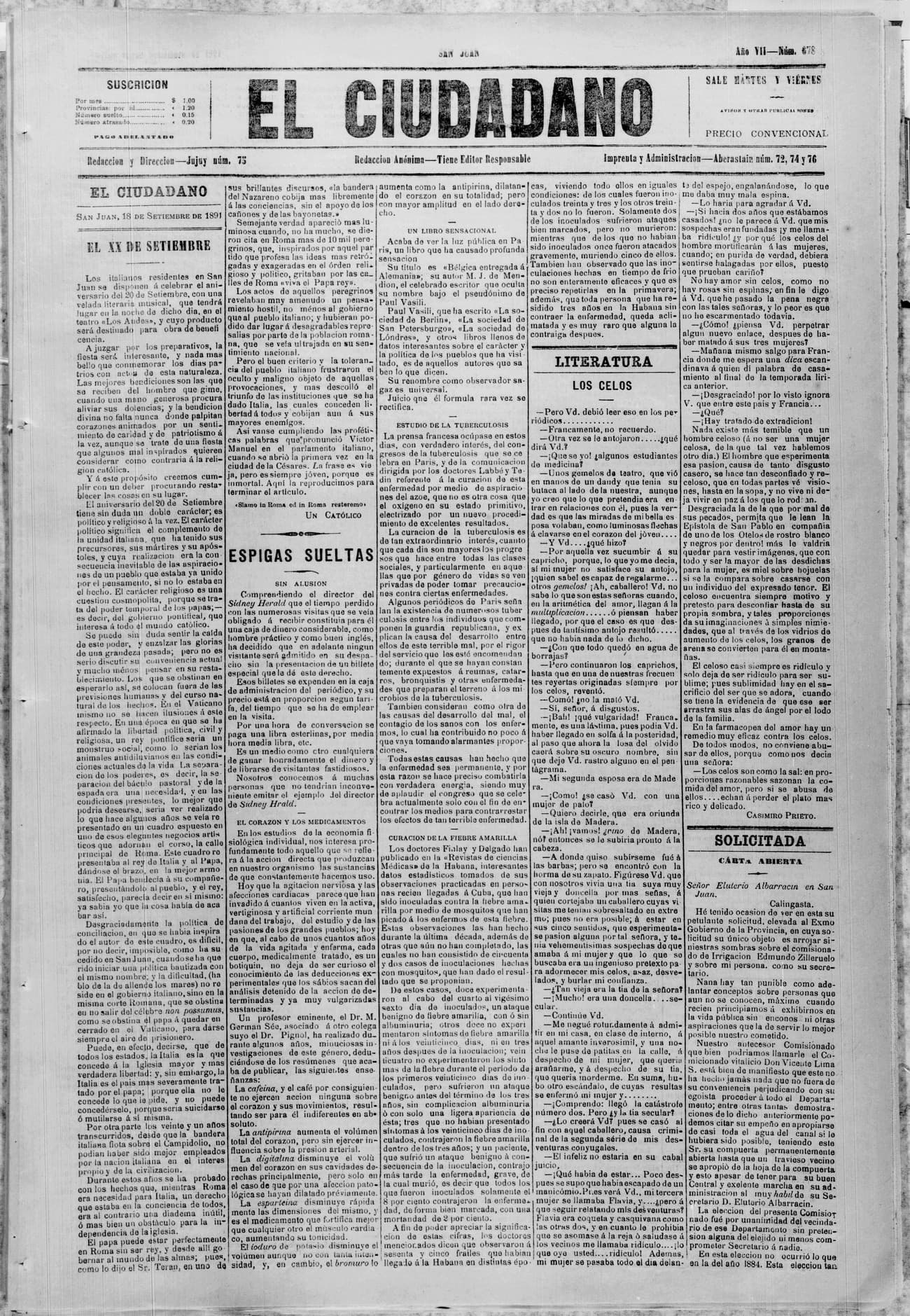 Portada · 18 de Septiembre de 1891
