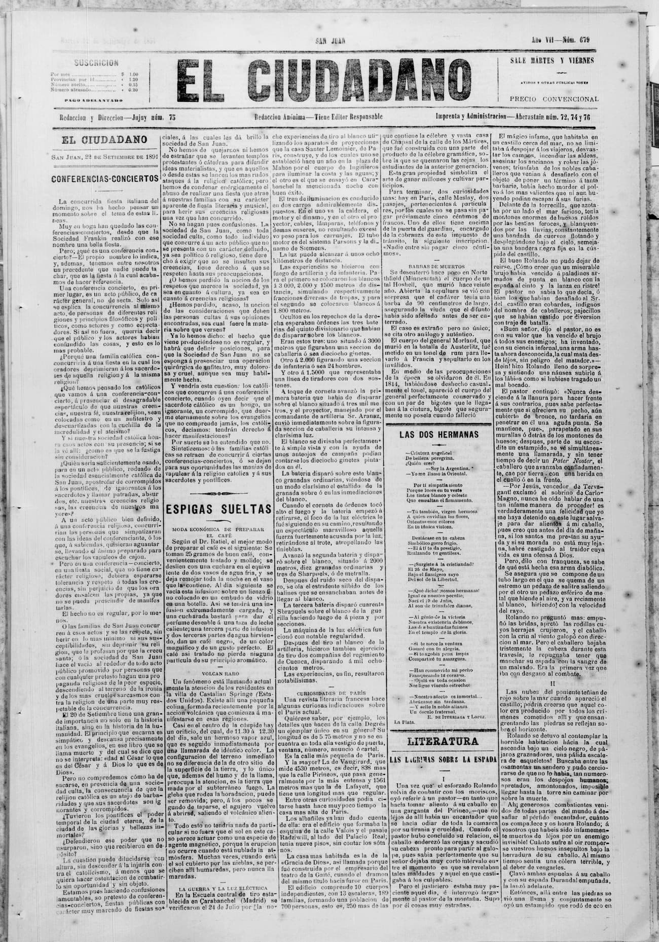 Portada · 22 de Septiembre de 1891