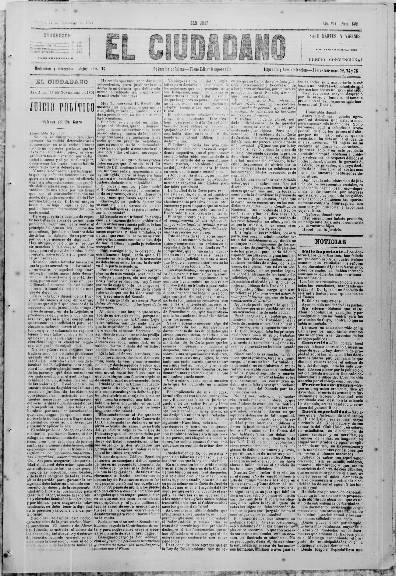 Portada · 17 de Noviembre de 1891