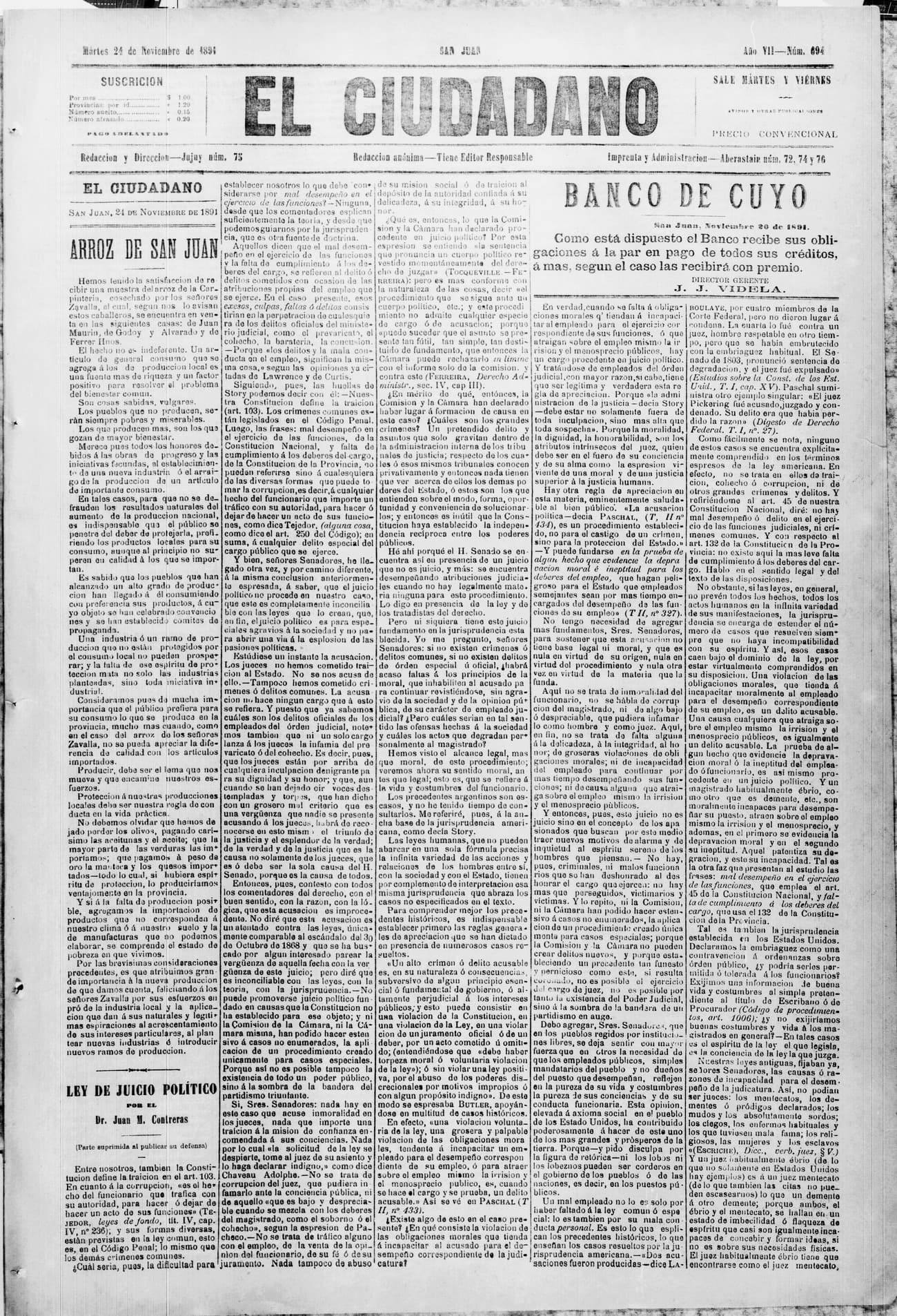 Portada · 24 de Noviembre de 1891