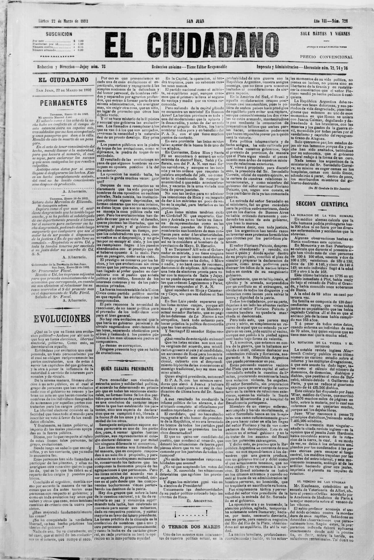 Portada · 22 de Marzo de 1892