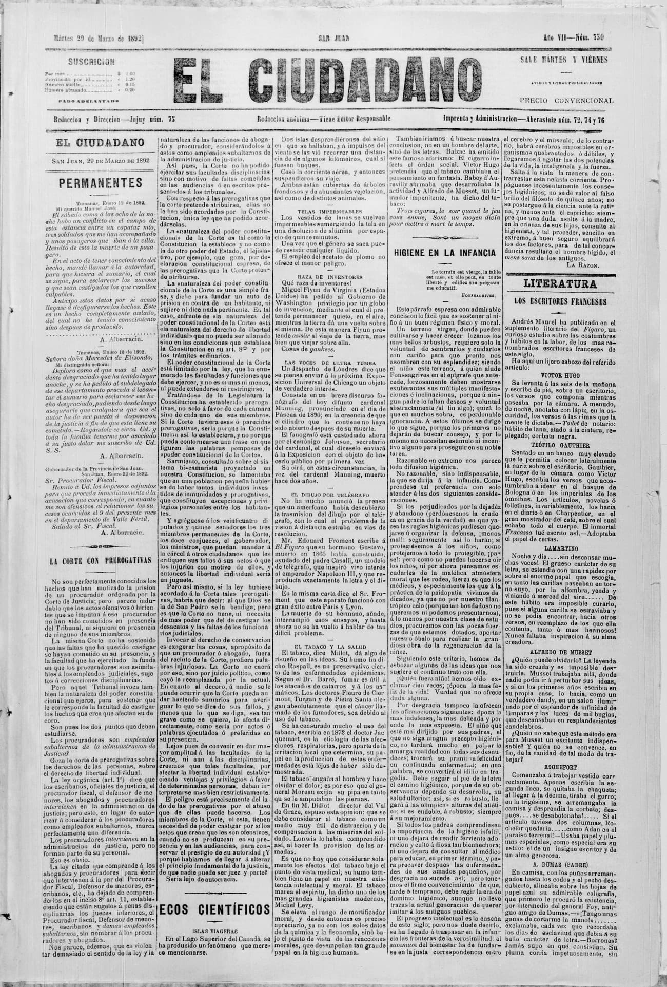 Portada · 29 de Marzo de 1892