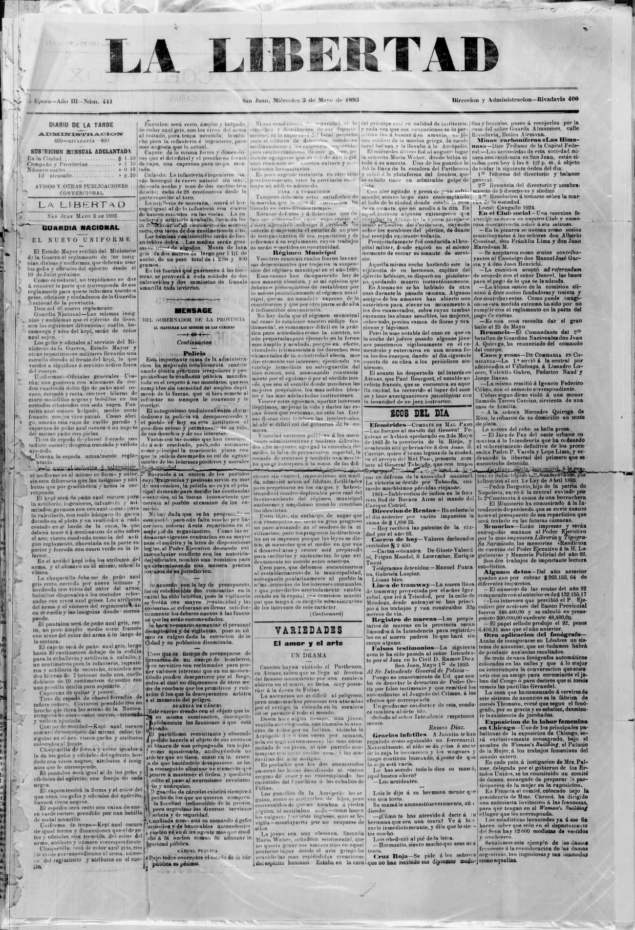 Portada · 3 de Mayo de 1893