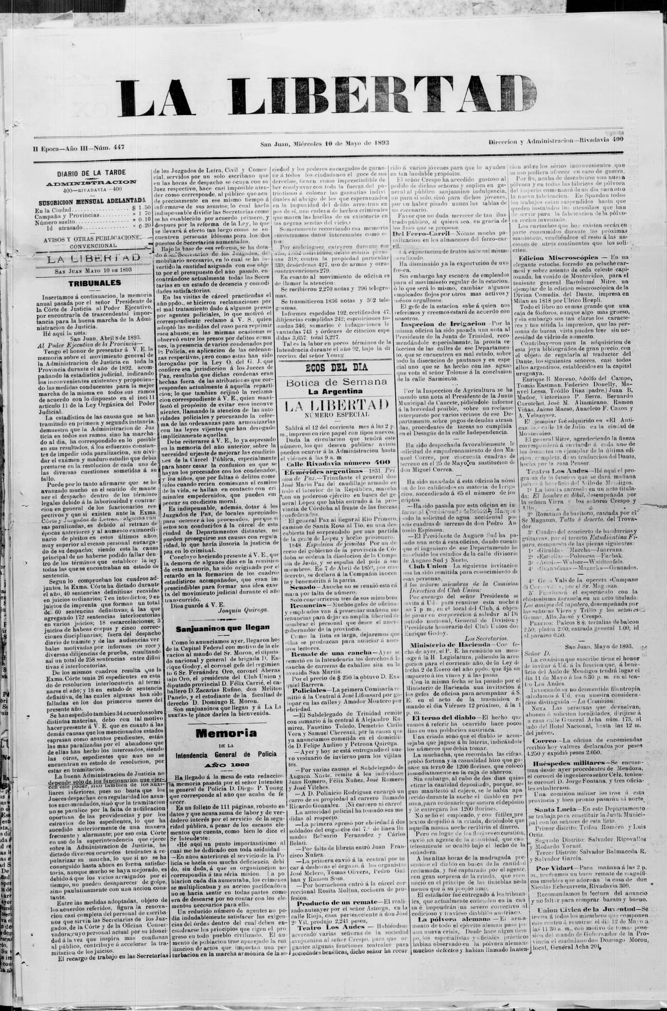 Portada · 10 de Mayo de 1893