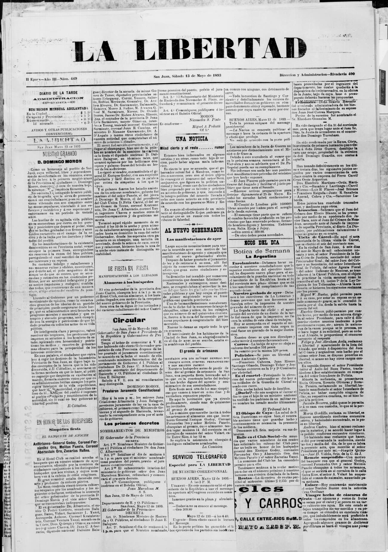 Portada · 13 de Mayo de 1893