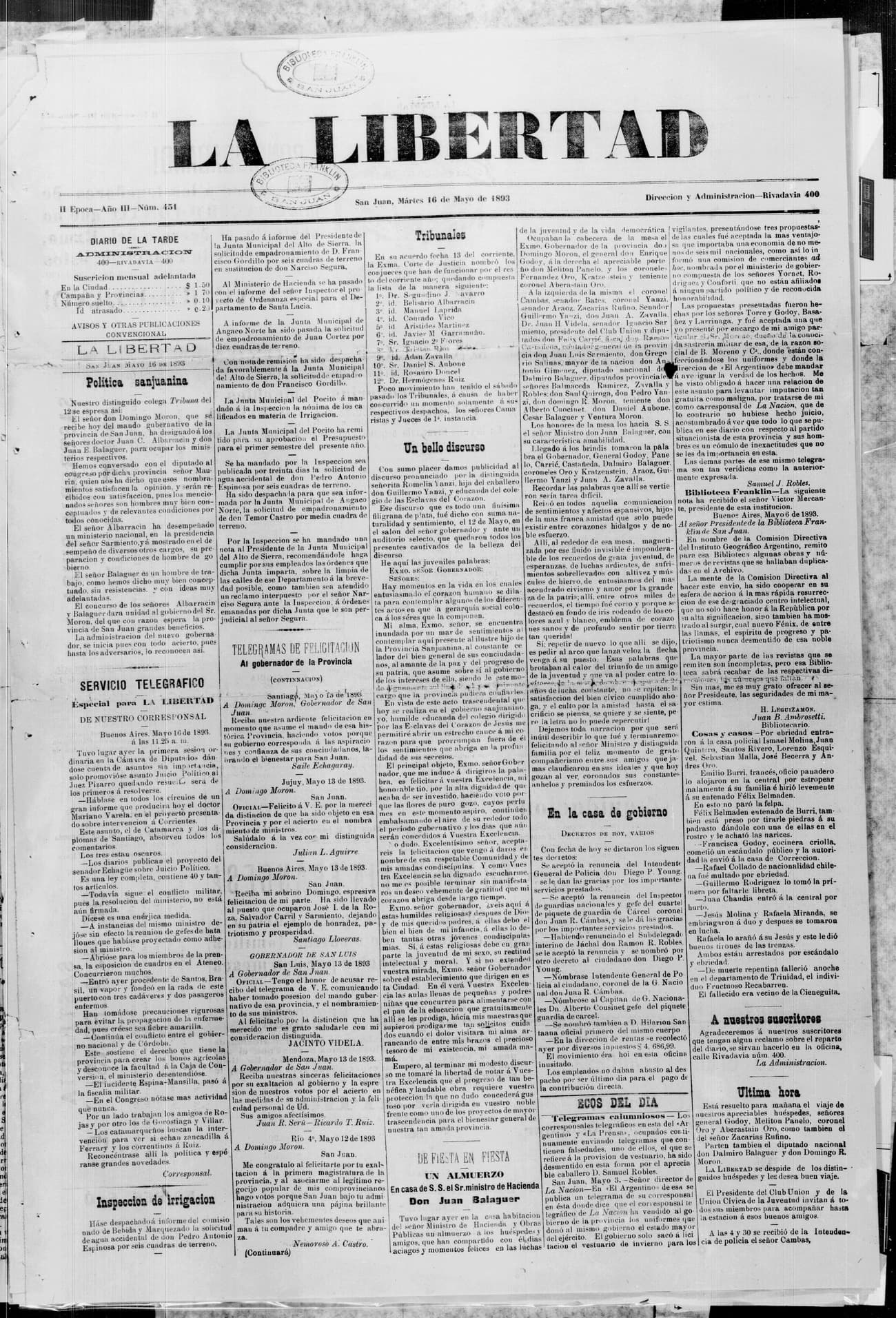 Portada · 16 de Mayo de 1893