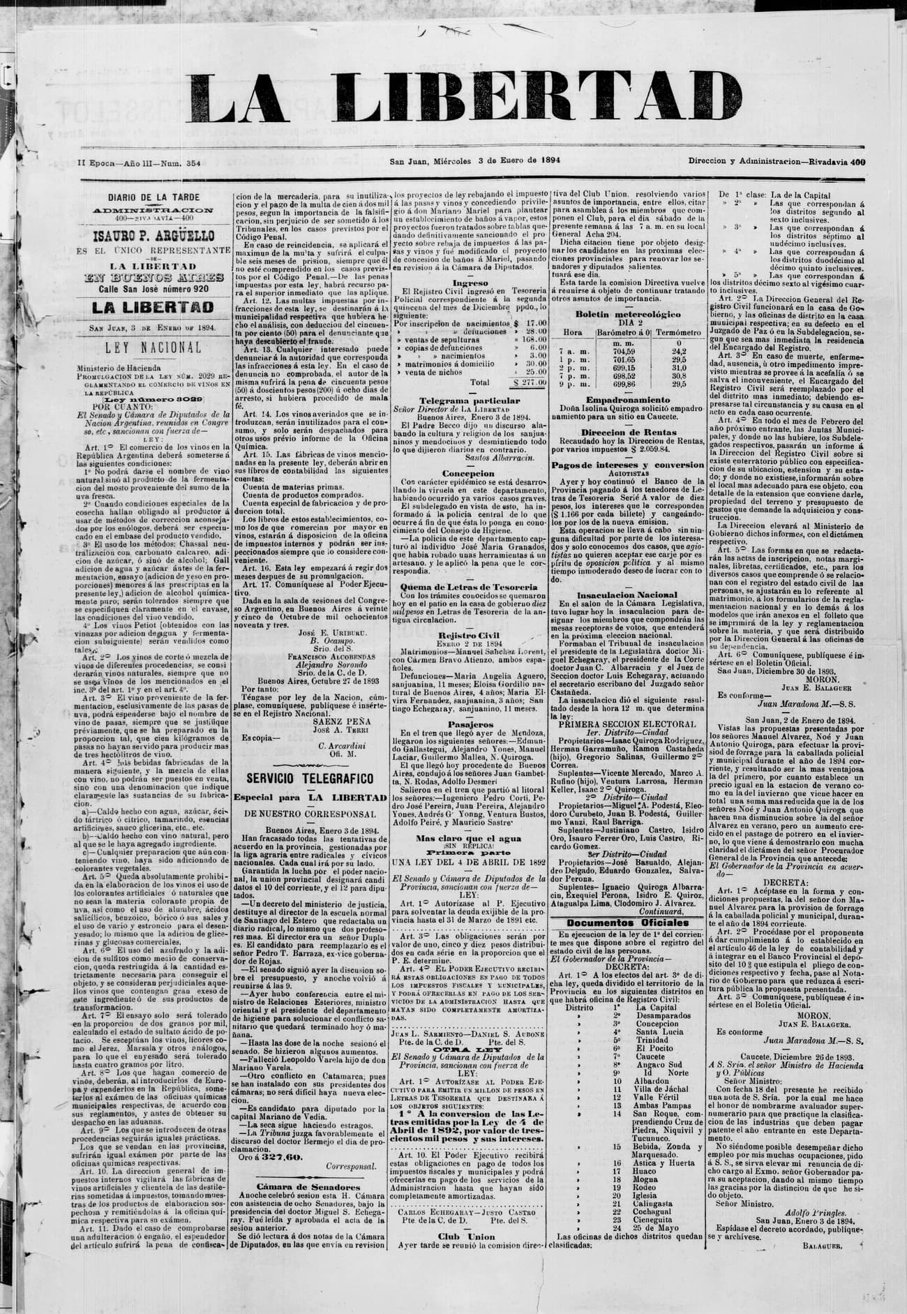 Portada · 3 de Marzo de 1894