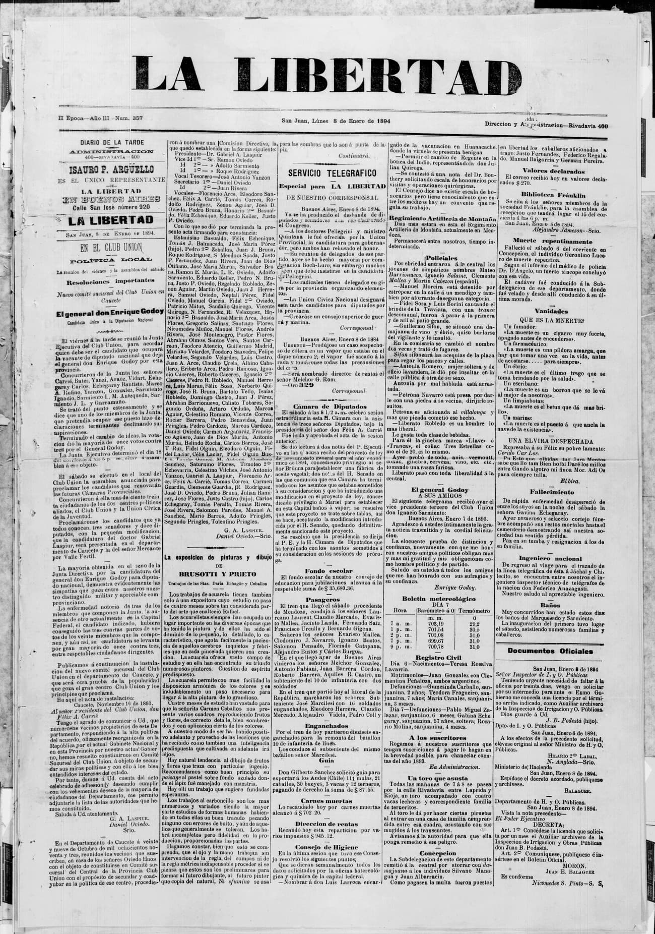 Portada · 8 de Enero de 1894