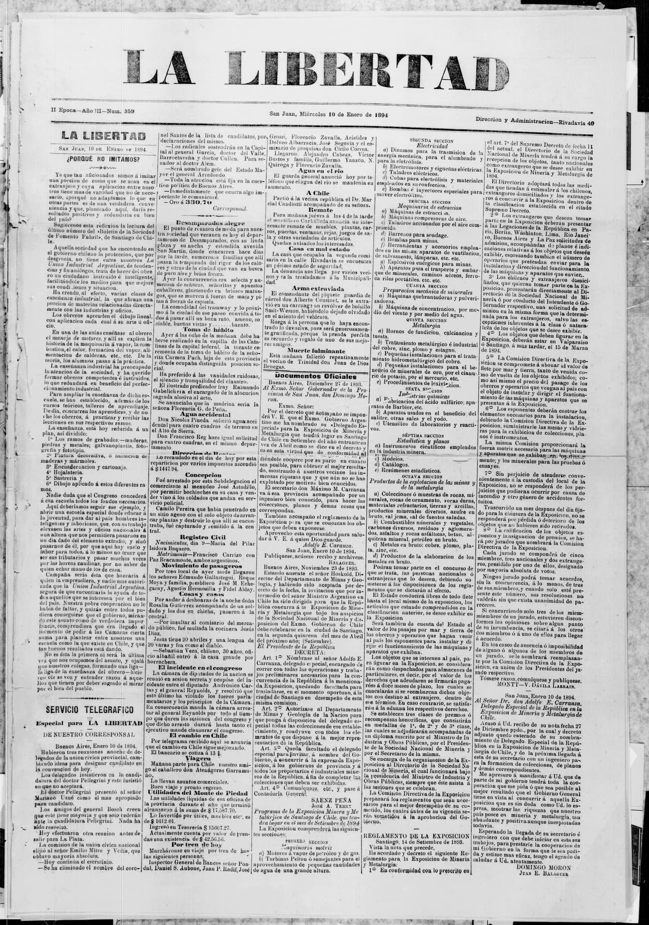 Portada · 10 de Enero de 1894