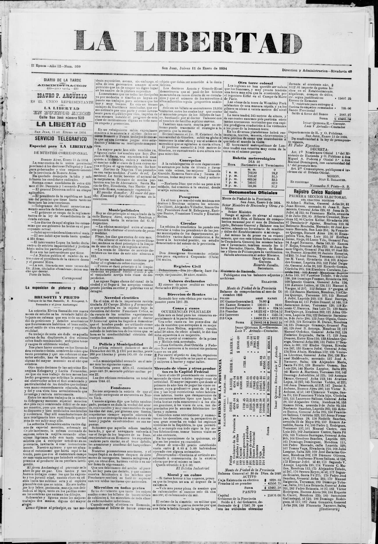 Portada · 11 de Enero de 1894