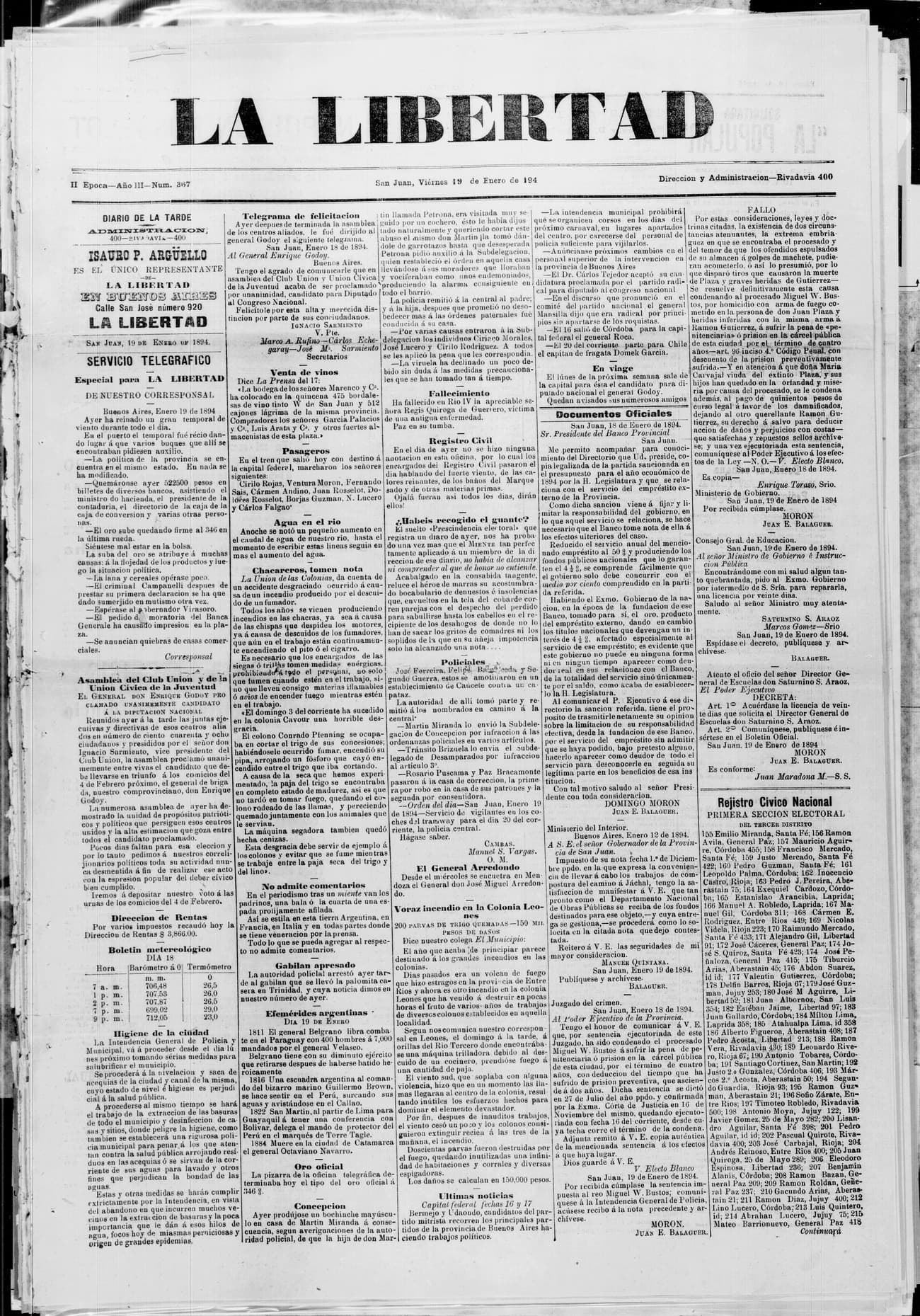 Portada · 19 de Enero de 1894