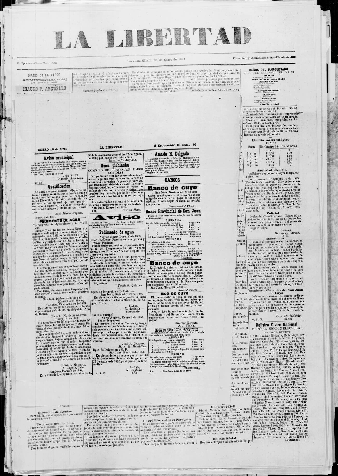 Portada · 20 de Enero de 1894