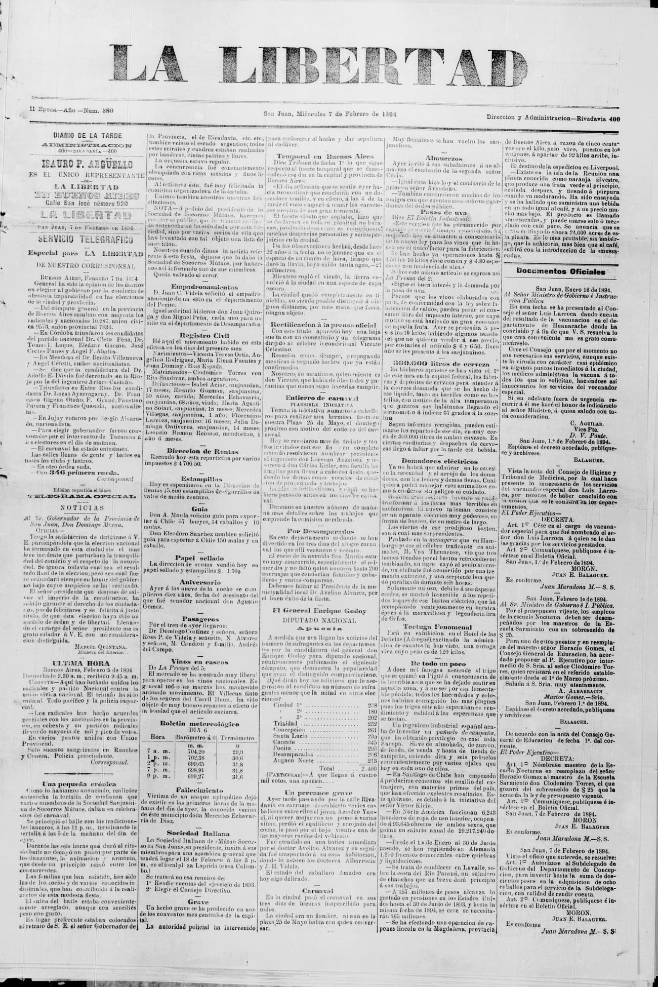 Portada · 7 de Febrero de 1894