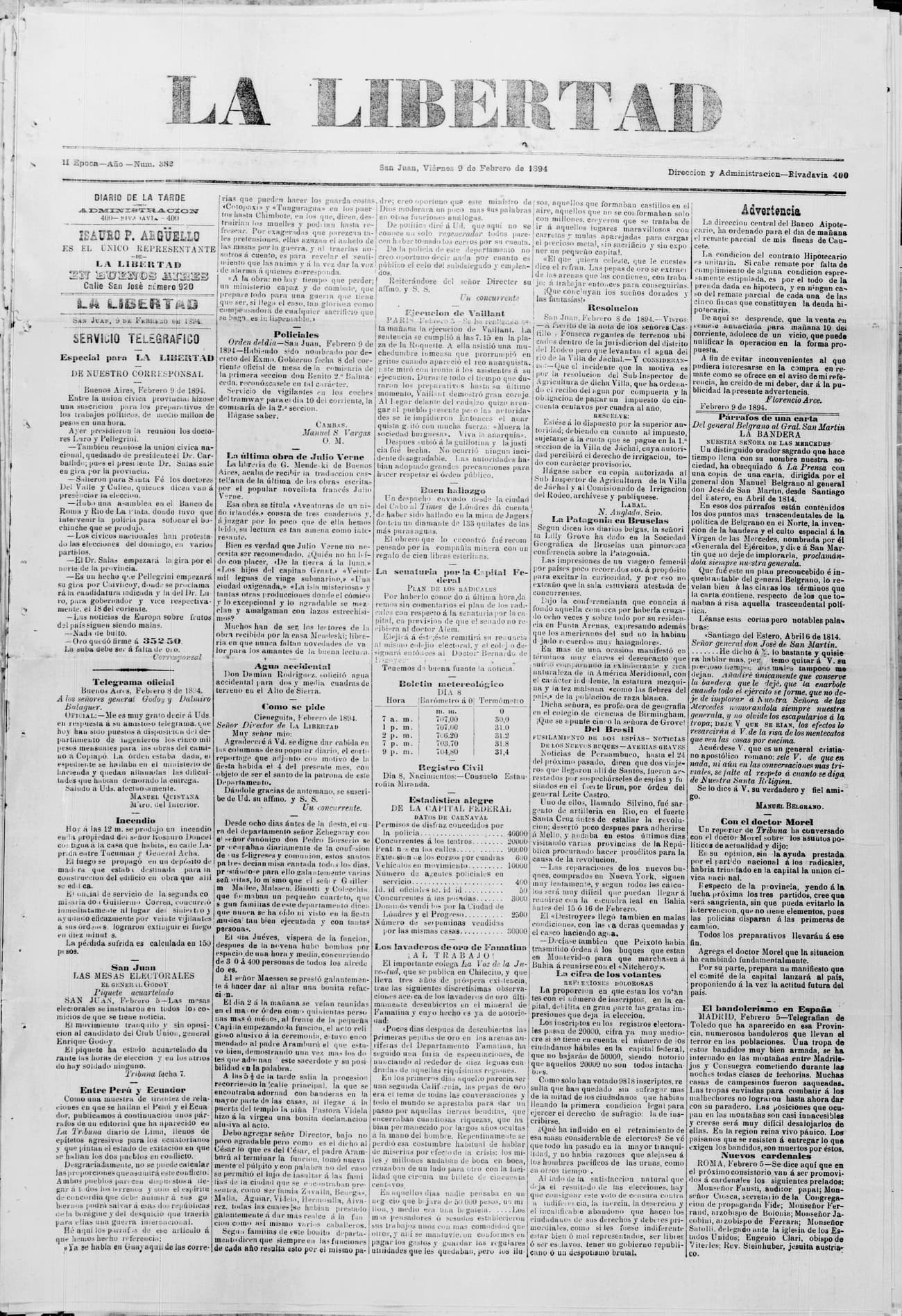 Portada · 9 de Febrero de 1894