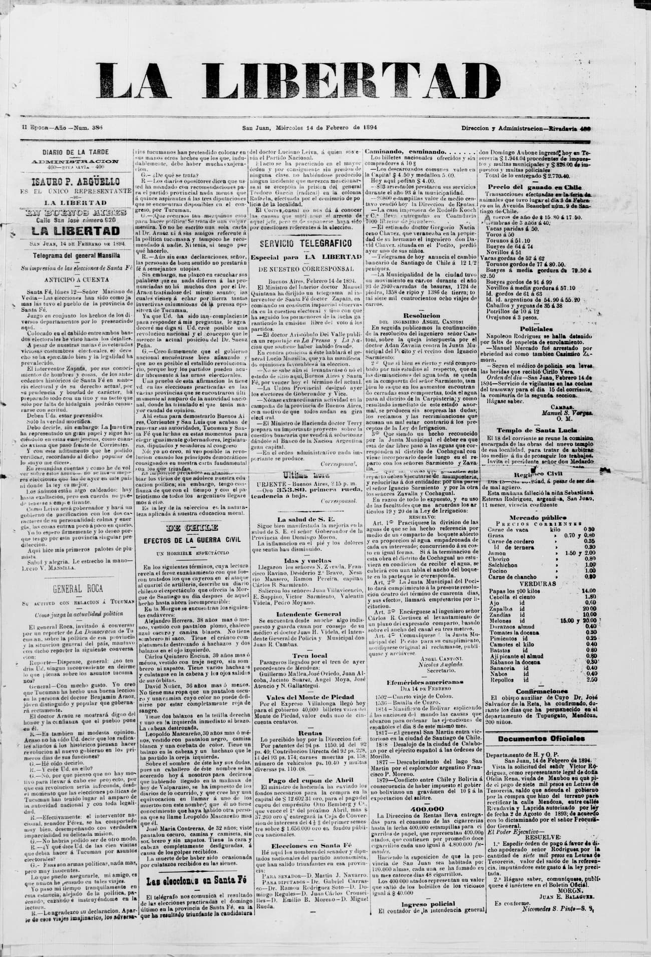 Portada · 14 de Febrero de 1894