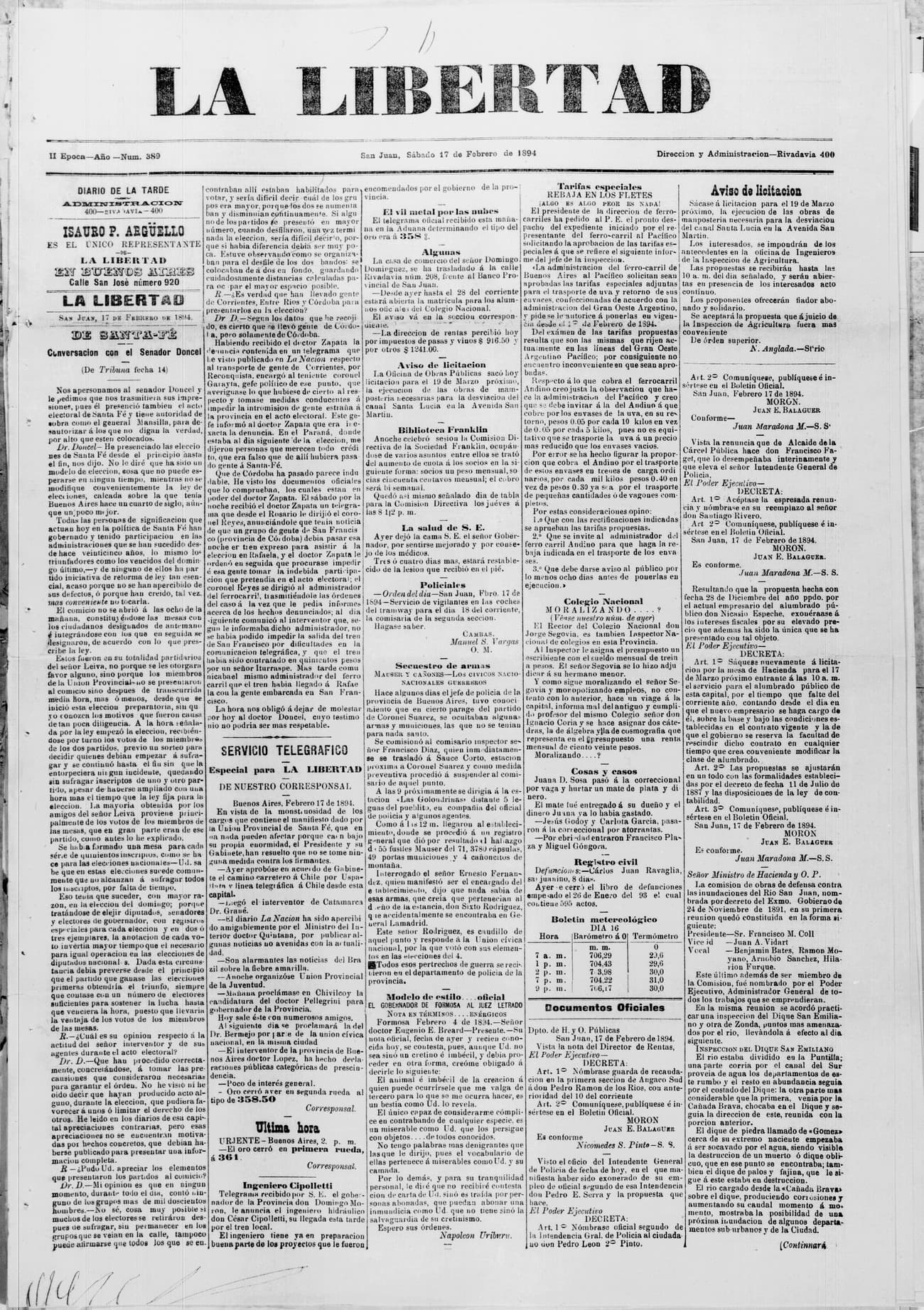 Portada · 17 de Febrero de 1894