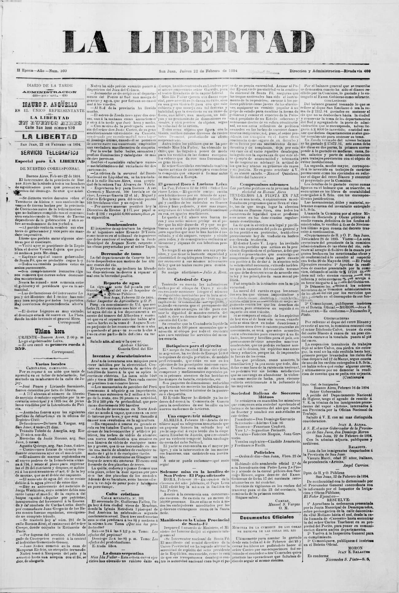 Portada · 22 de Febrero de 1894