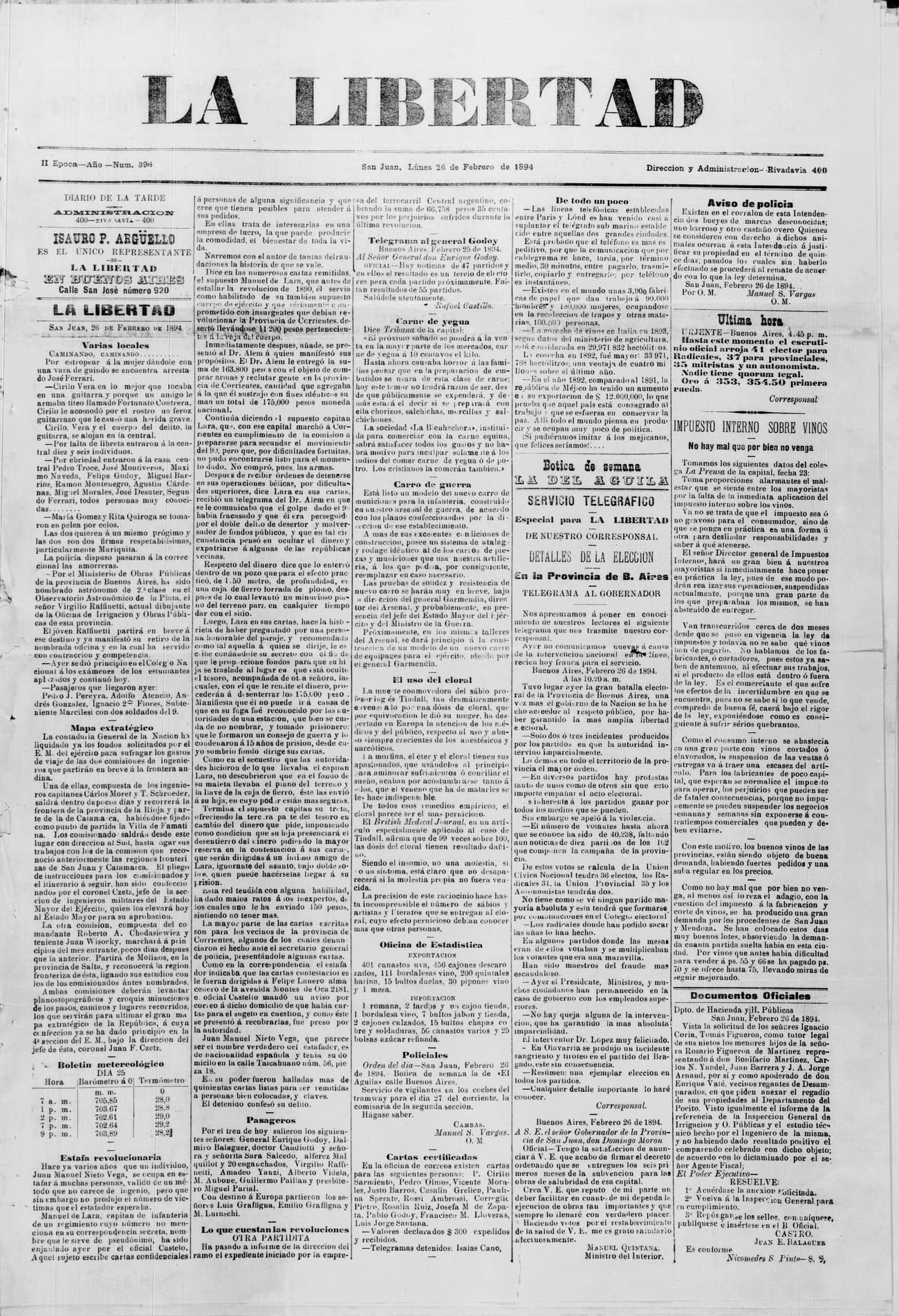 Portada · 26 de Febrero de 1894