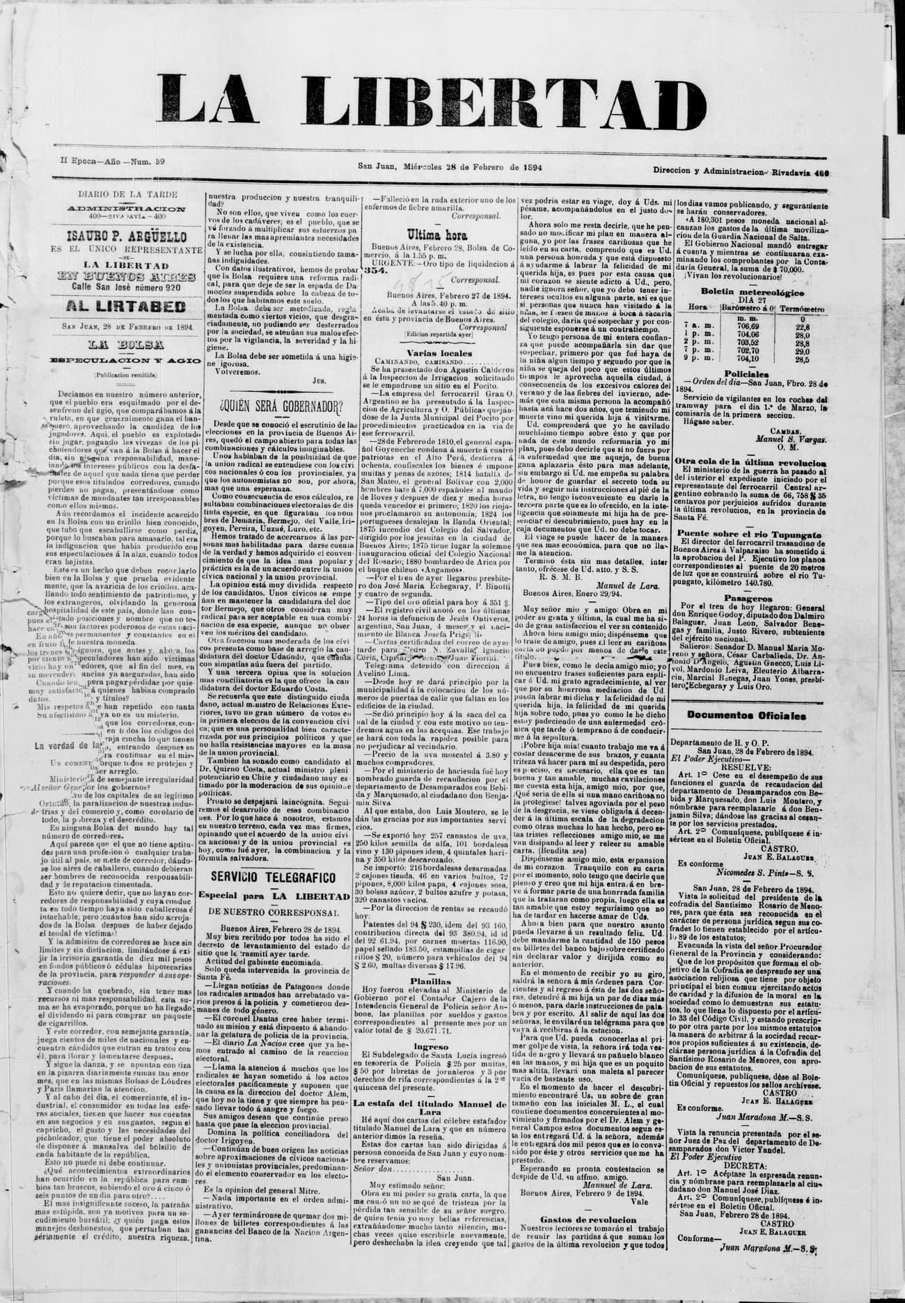 Portada · 28 de Febrero de 1894