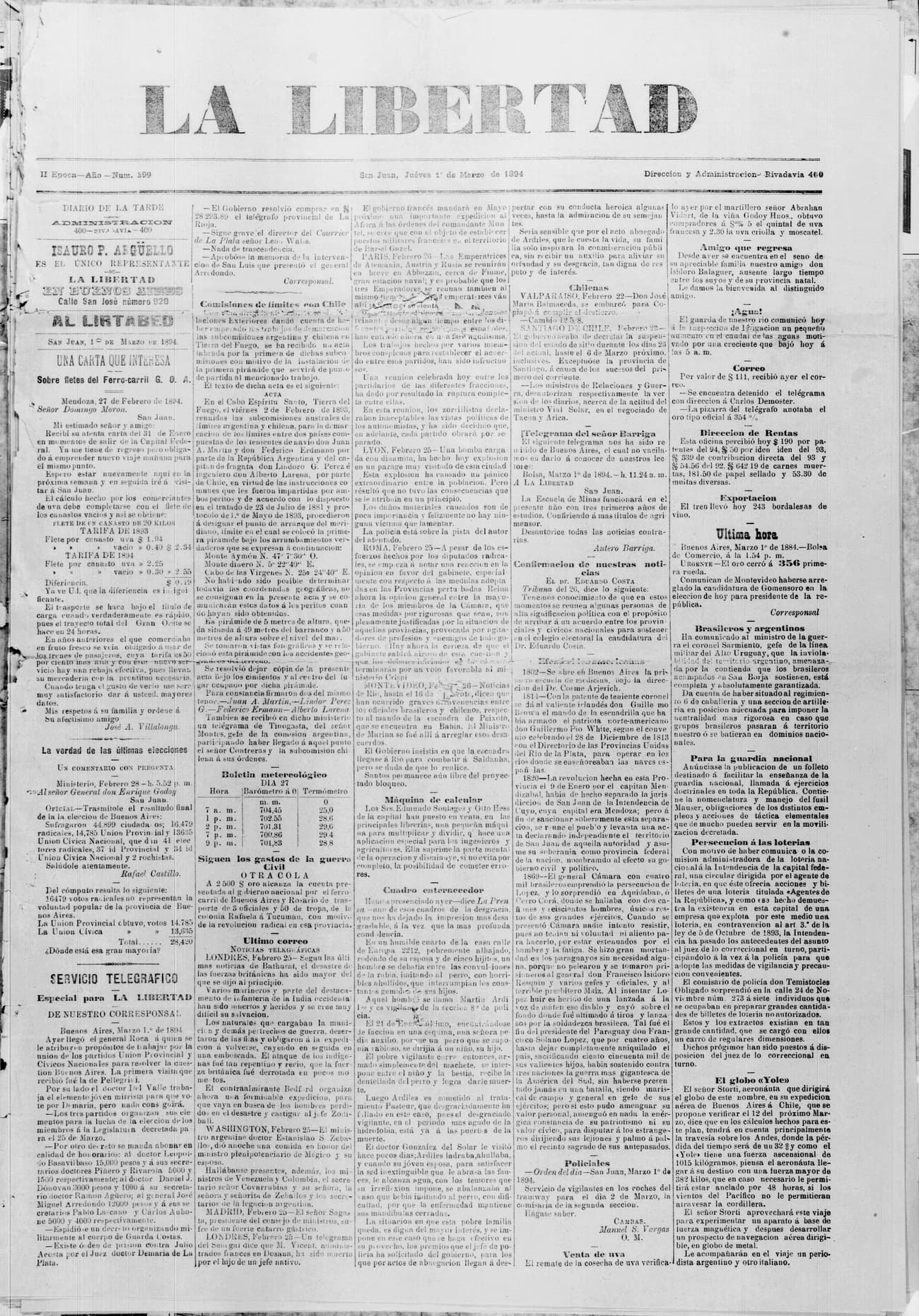 Portada · 1 de Marzo de 1894