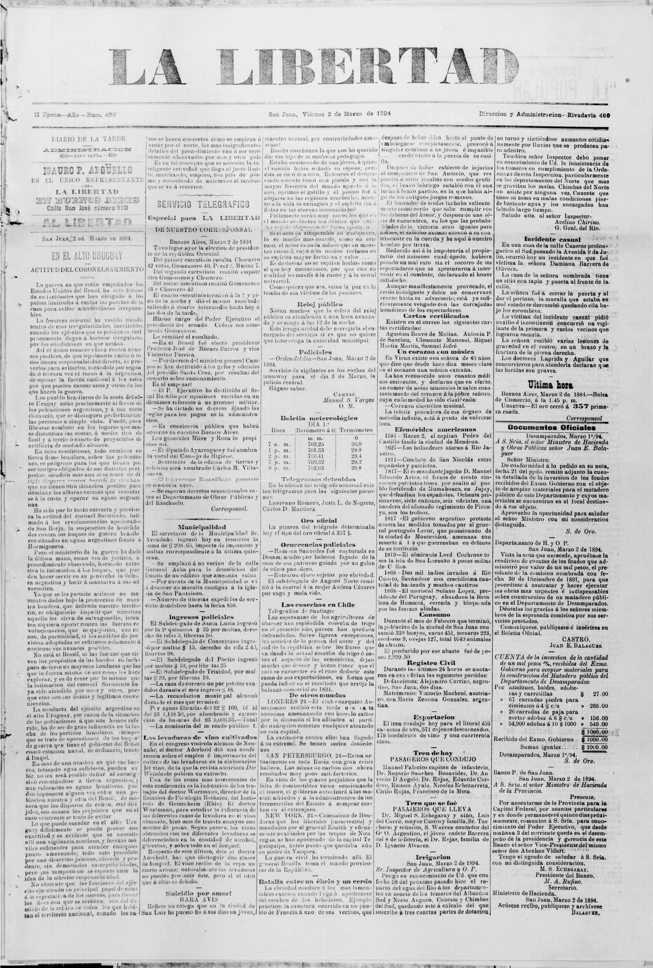 Portada · 2 de Marzo de 1894