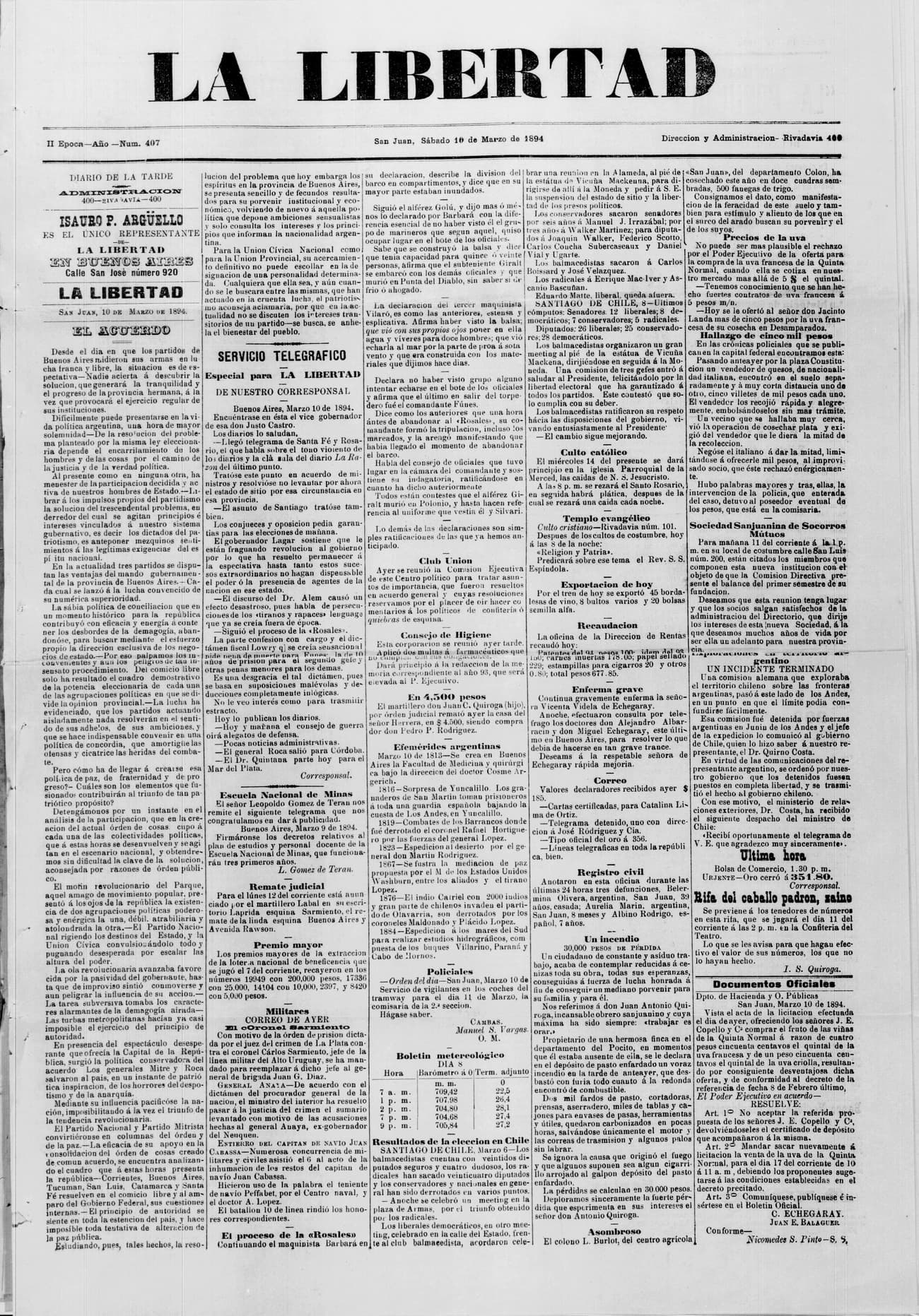 Portada · 10 de Marzo de 1894