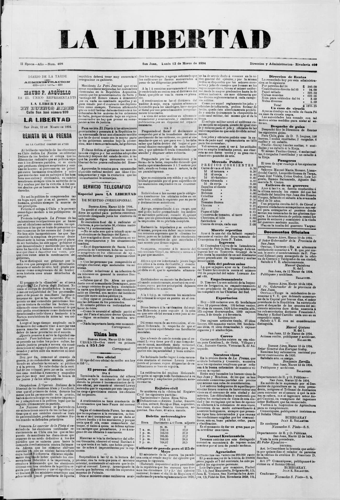Portada · 12 de Marzo de 1894