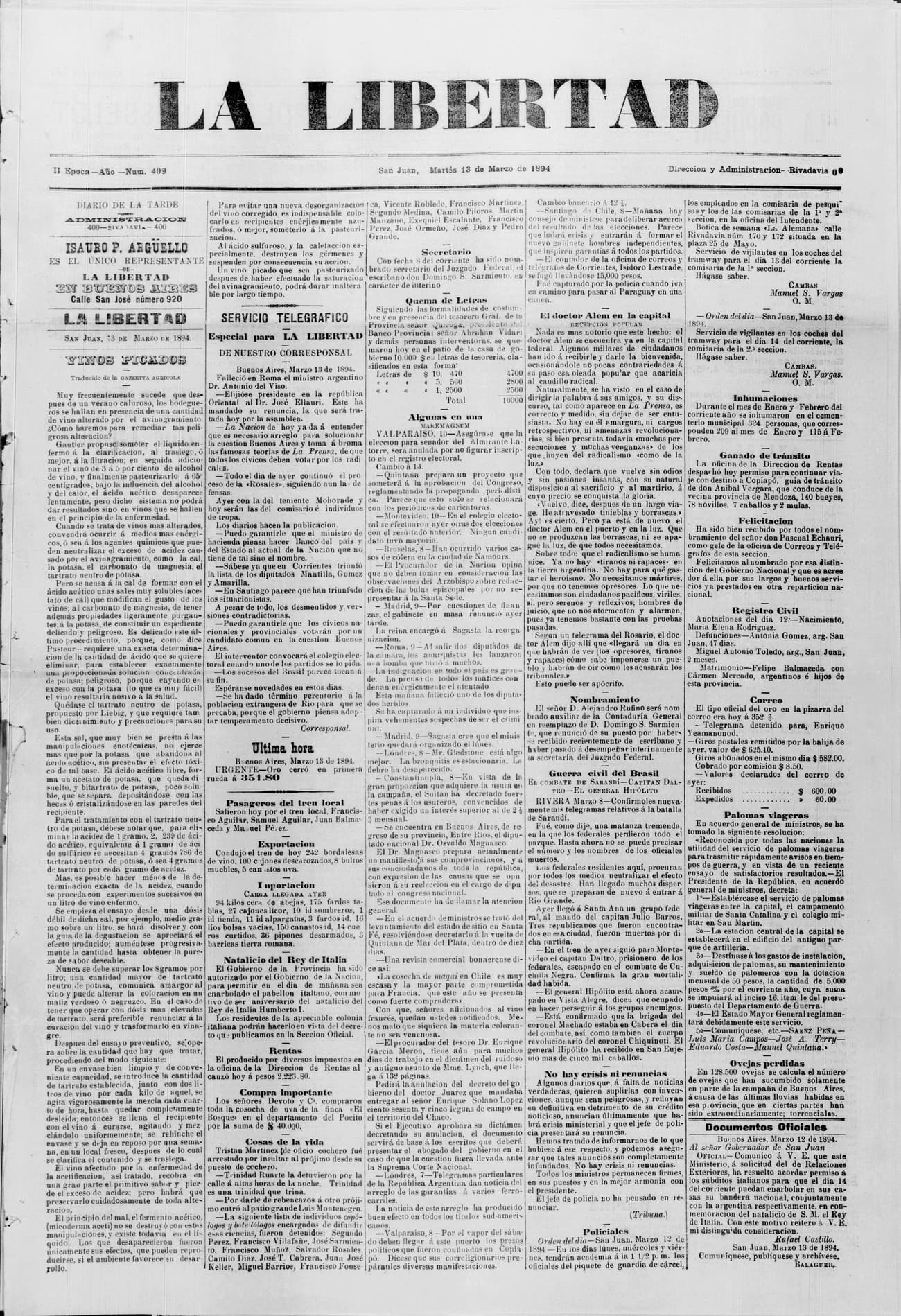 Portada · 13 de Marzo de 1894