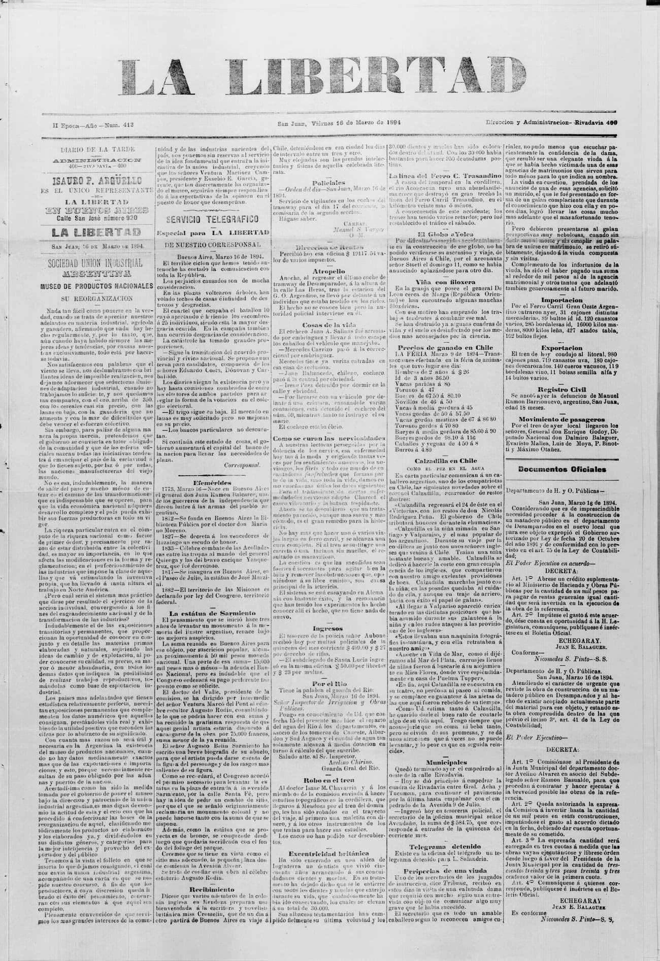 Portada · 16 de Marzo de 1894