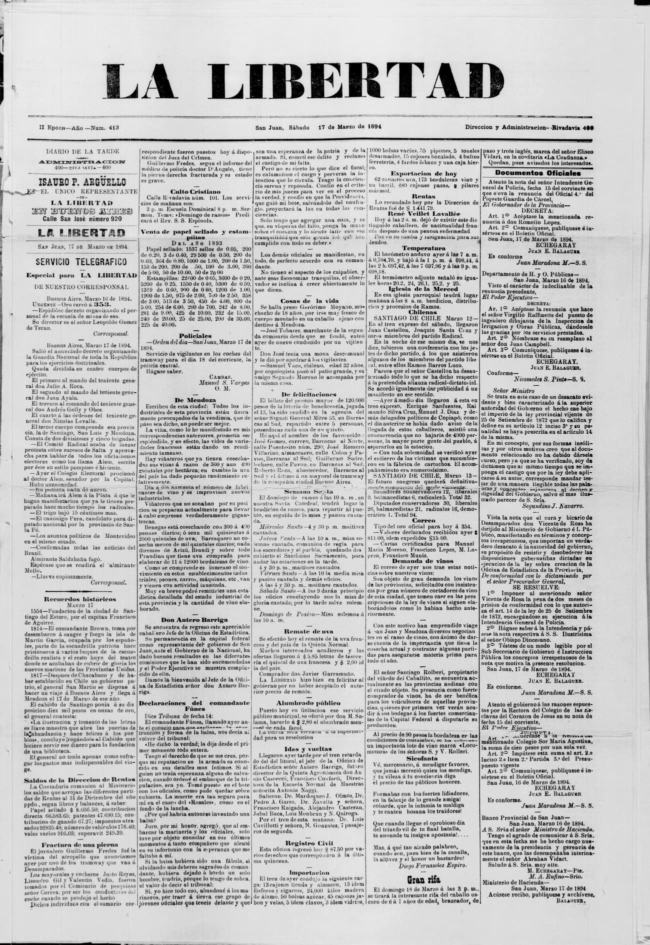 Portada · 17 de Marzo de 1894