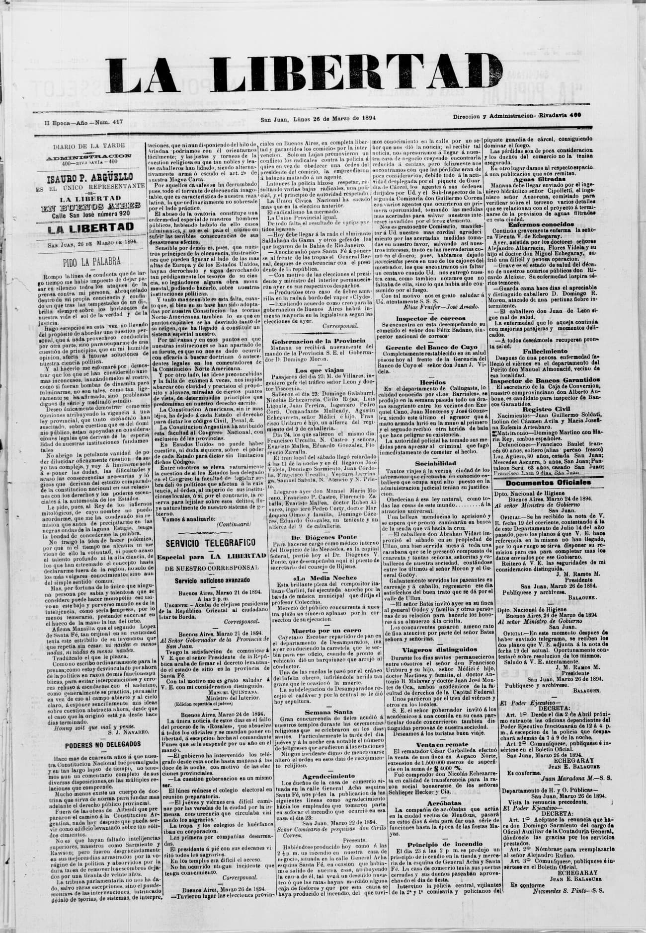 Portada · 26 de Marzo de 1894