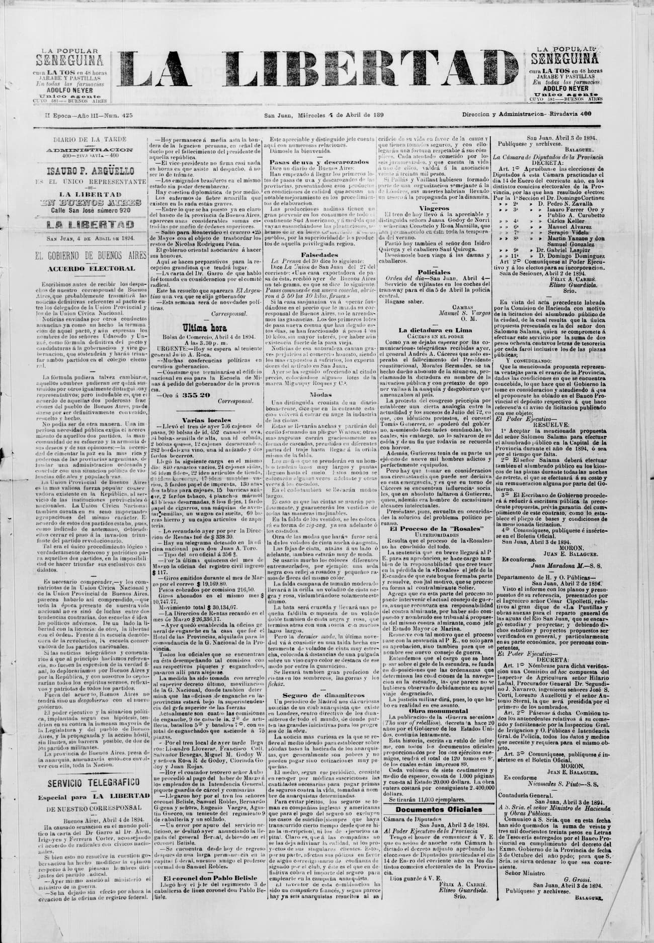 Portada · 4 de Abril de 1894