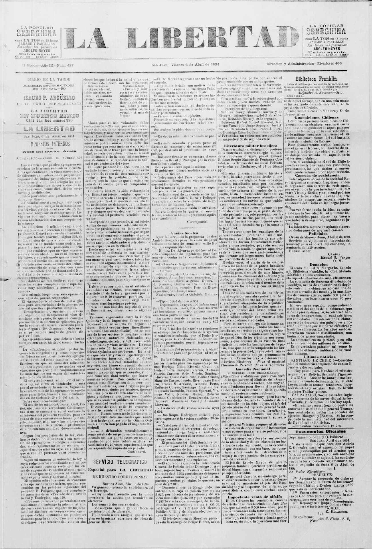 Portada · 6 de Abril de 1894